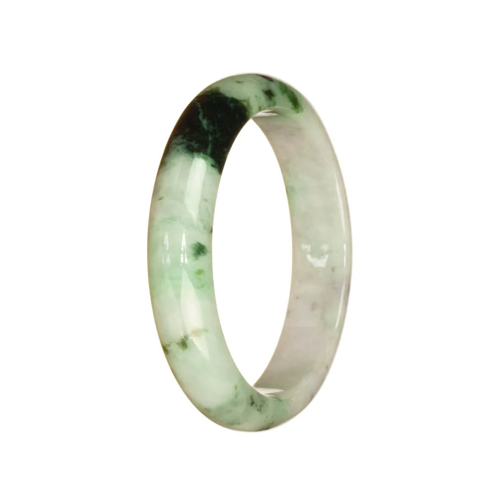 Genuine Type A White and Green Pattern Burmese Jade Bangle - 54mm Half Moon - Image 3