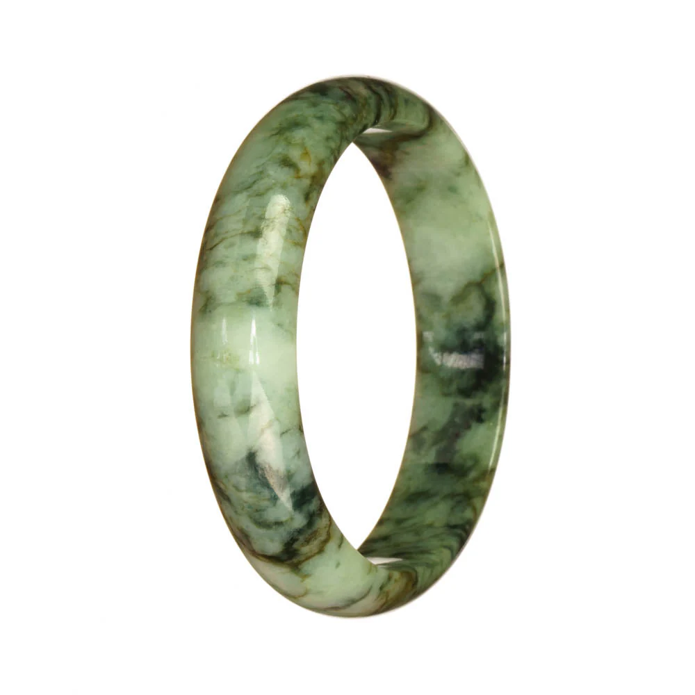 Authentic Type A Green Pattern Burmese Jade Bangle Bracelet - 58mm Half Moon - Image 2