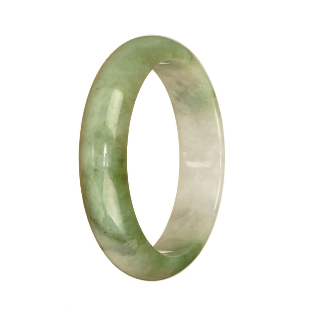 Authentic Grade A Green and White Pattern Jadeite Jade Bracelet - 57mm Half Moon