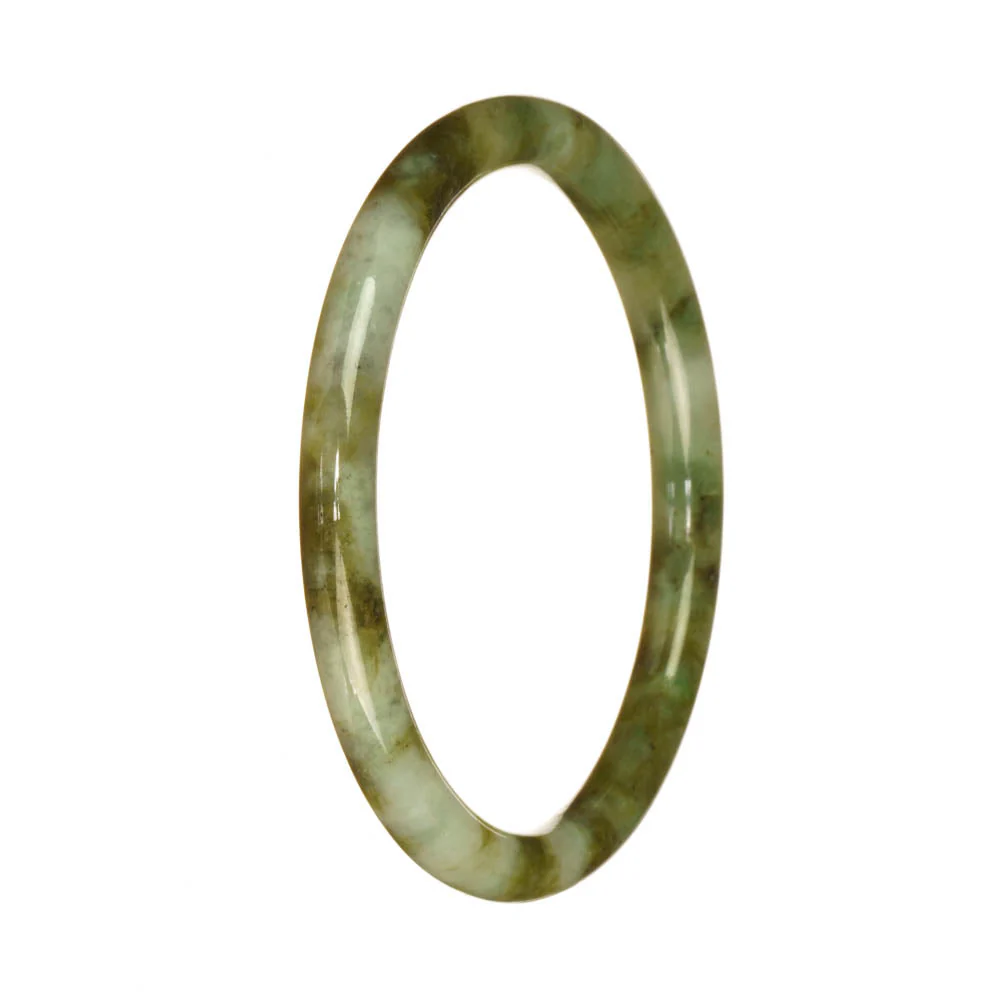 Authentic Natural Green and White Pattern Burma Jade Bracelet - 60mm Half Moon
