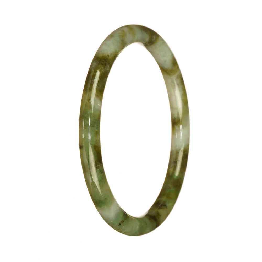Authentic Natural Green and White Pattern Burma Jade Bracelet - 60mm Half Moon - Image 2