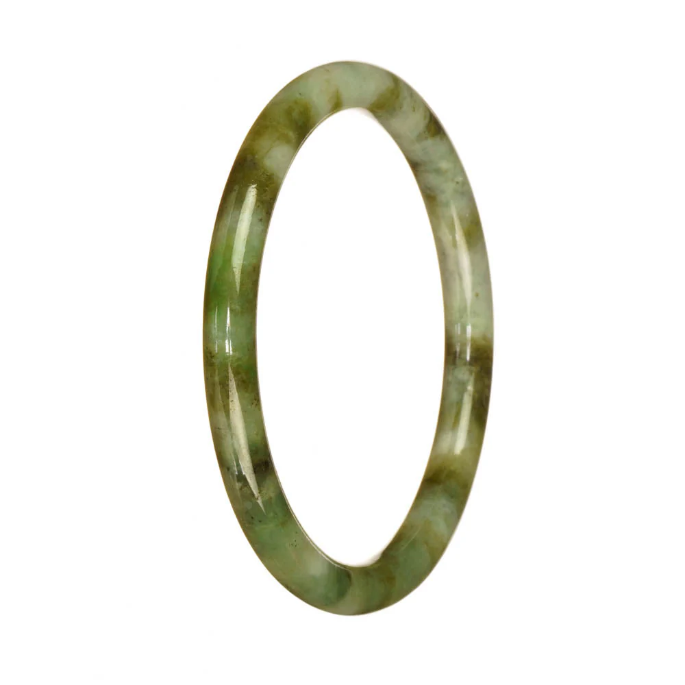 Authentic Natural Green and White Pattern Burma Jade Bracelet - 60mm Half Moon - Image 3
