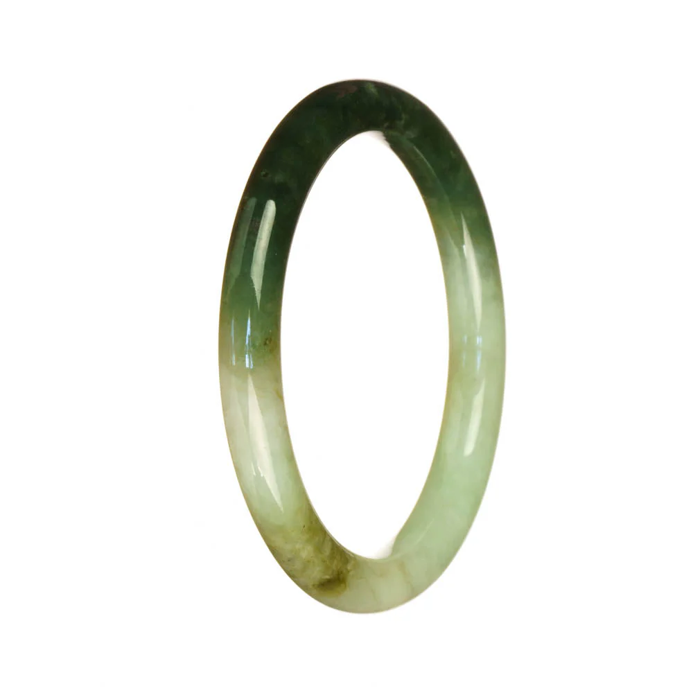 Genuine Natural White and Green Traditional Jade Bangle Bracelet - 56mm Petite Round - Image 2