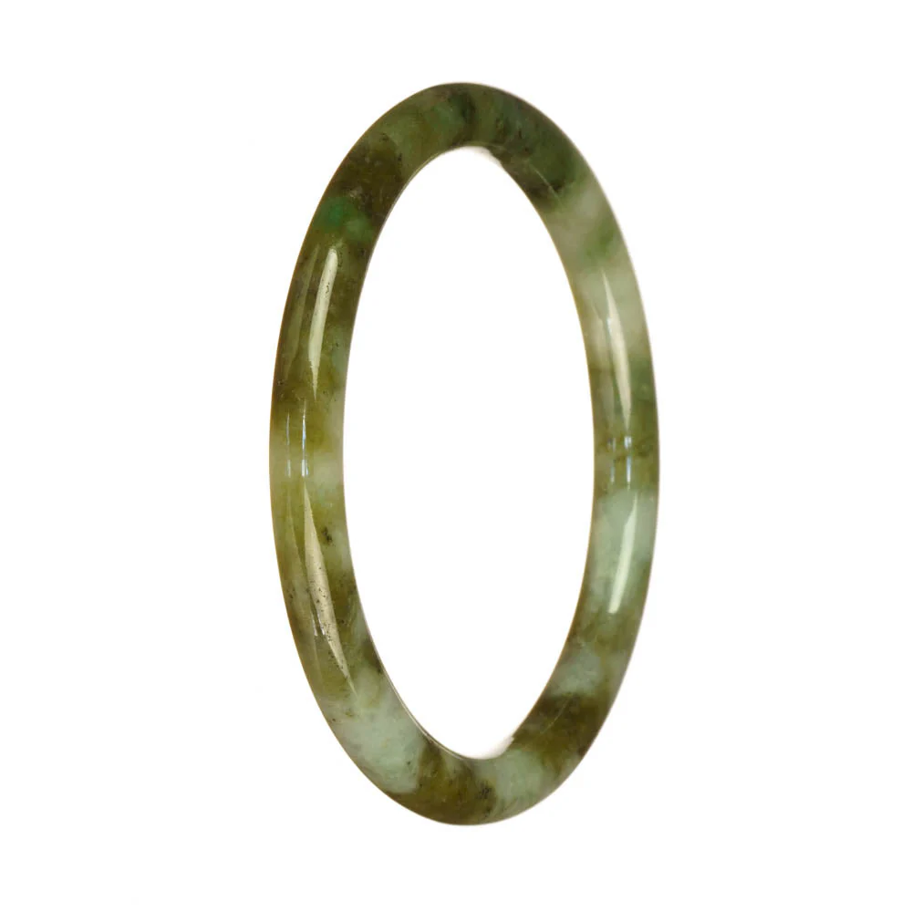Genuine Type A Green and White Pattern Traditional Jade Bangle Bracelet - 61mm Petite Round - Image 2