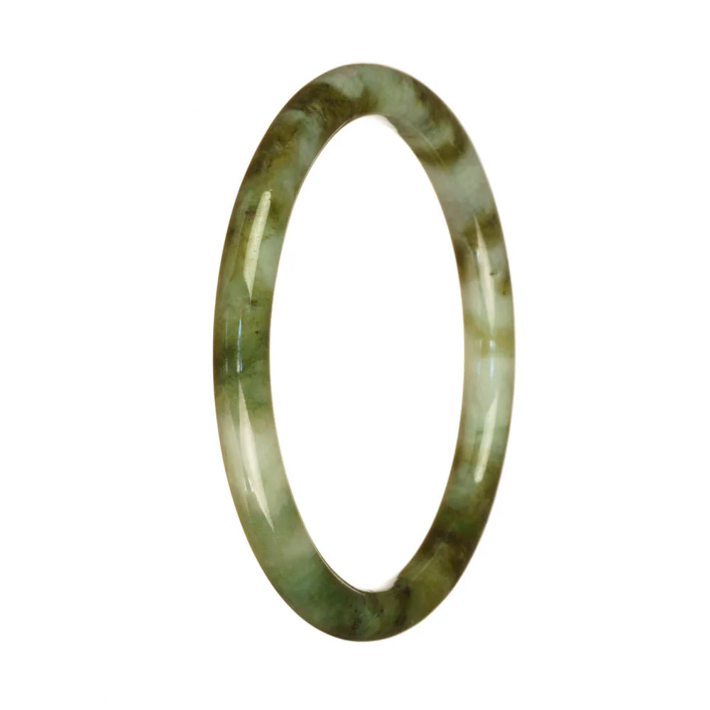 Genuine Type A Green and White Pattern Traditional Jade Bangle Bracelet - 61mm Petite Round - Image 3