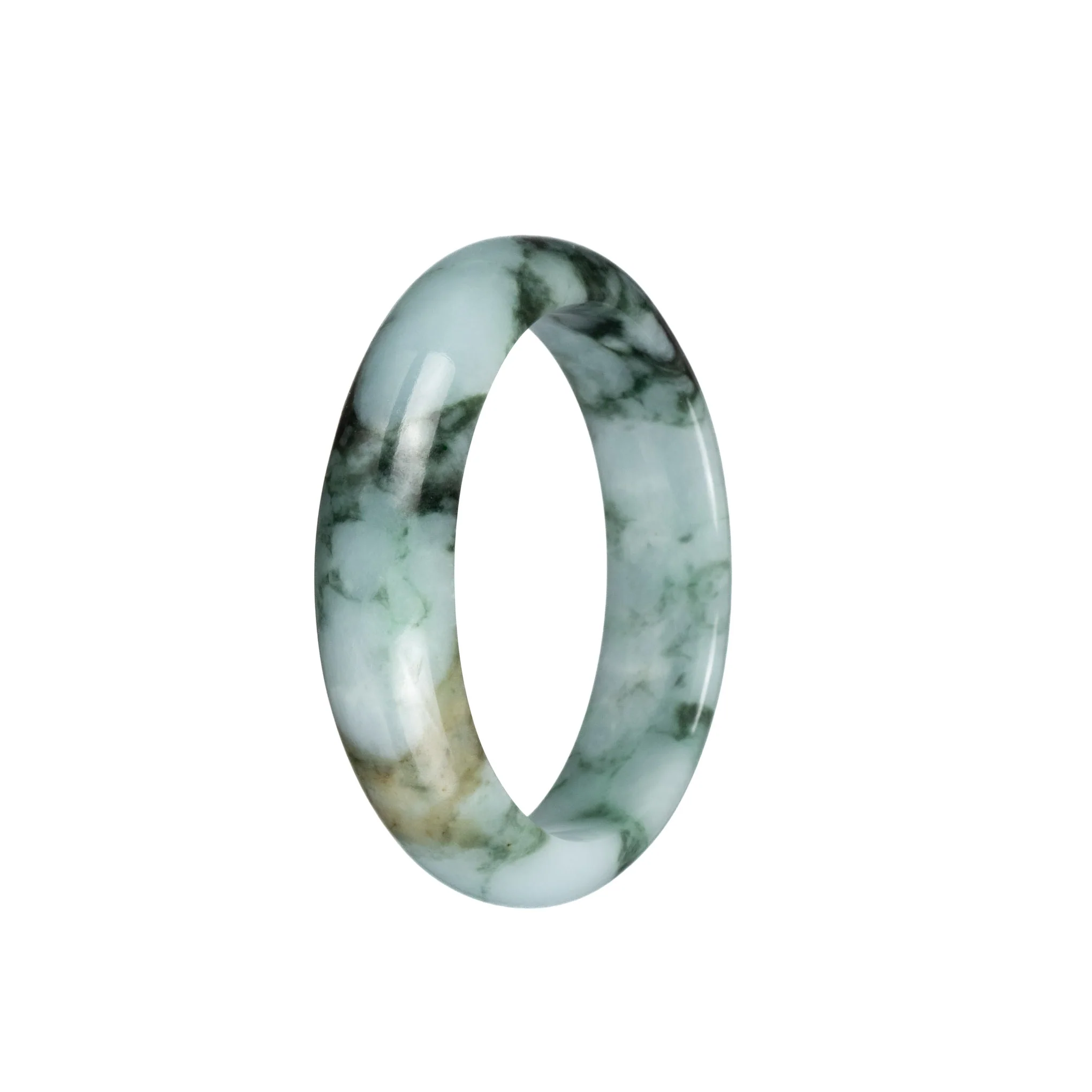 Certified Grade A Green Pattern Traditional Jade Bangle - 53mm Half Moon - Image 2