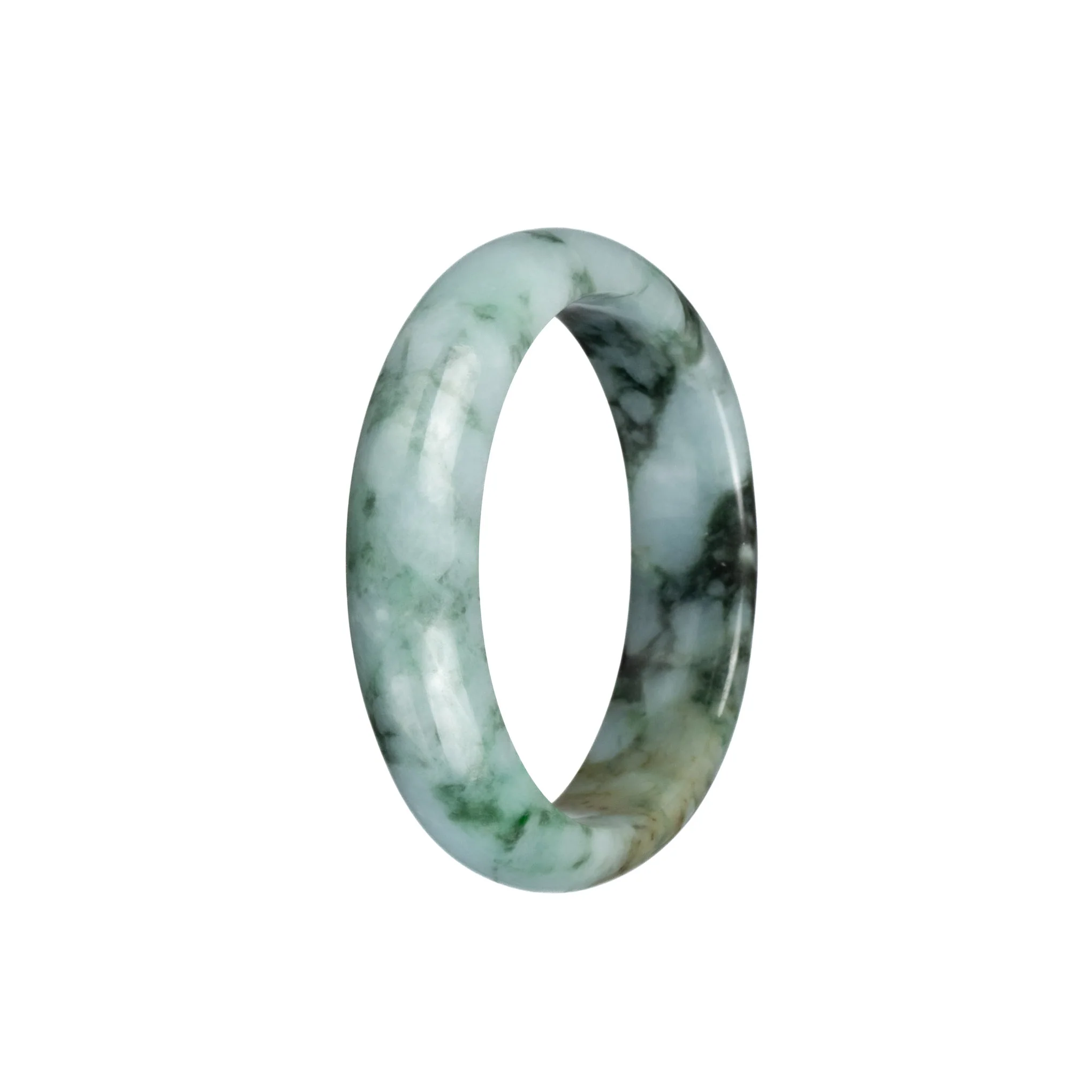 Certified Grade A Green Pattern Traditional Jade Bangle - 53mm Half Moon - Image 3