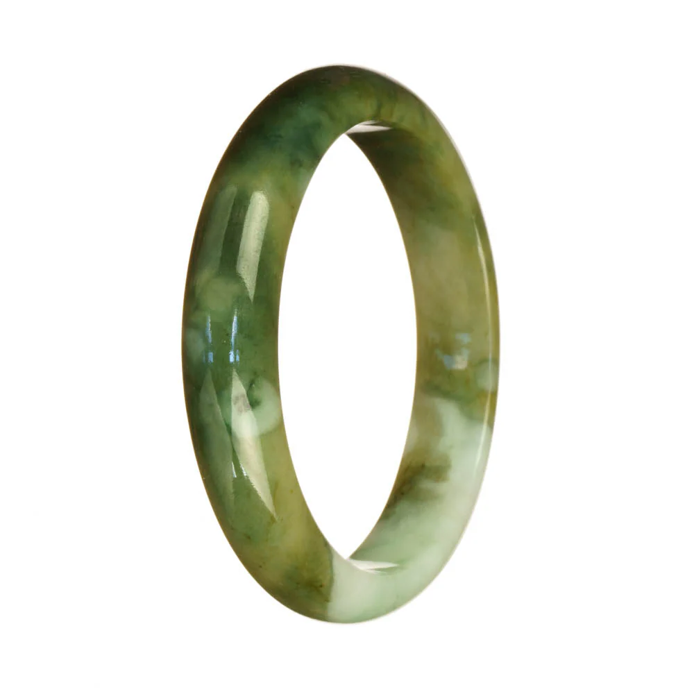 Genuine Untreated Green and White Pattern Jadeite Bangle Bracelet - 59mm Half Moon