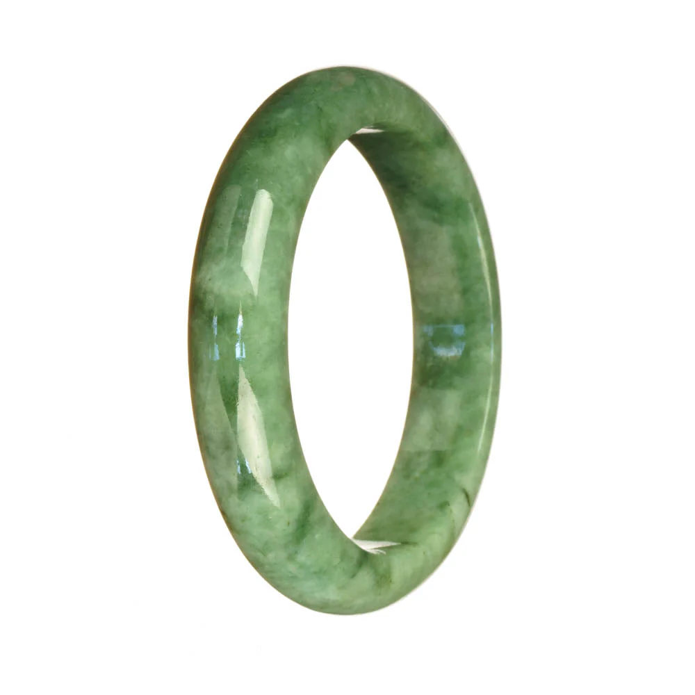 Genuine Type A Green and Light Green Pattern Burmese Jade Bangle Bracelet - 55mm Half Moon