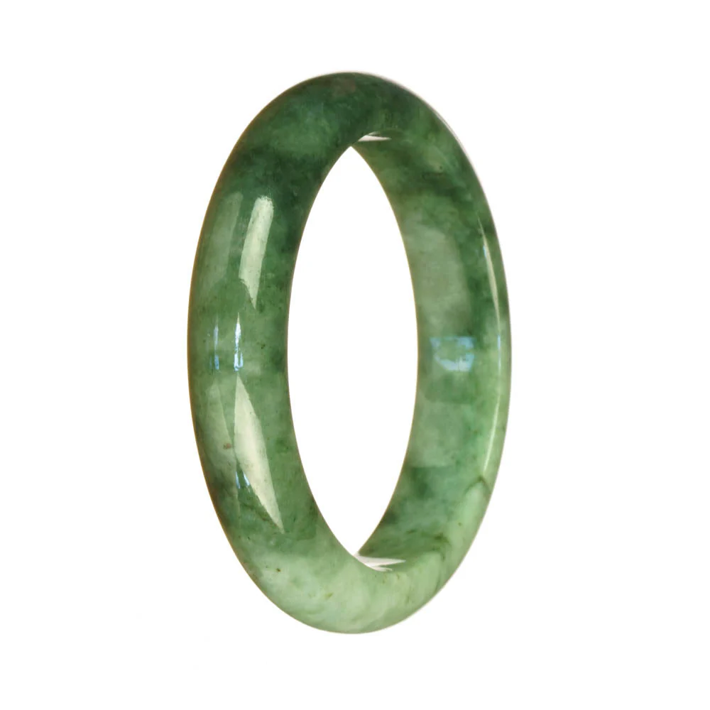 Genuine Type A Green and Light Green Pattern Burmese Jade Bangle Bracelet - 55mm Half Moon - Image 2