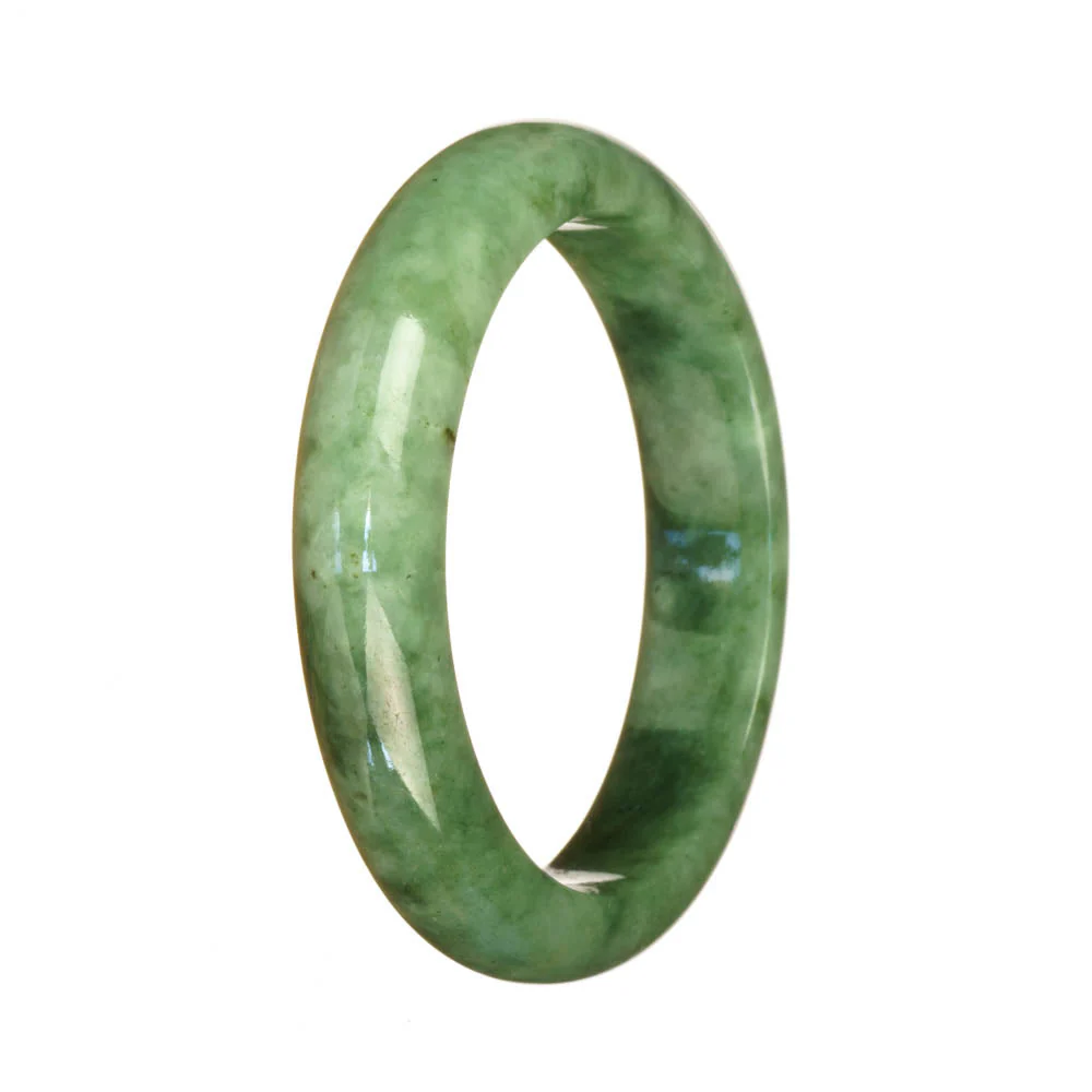Genuine Type A Green and Light Green Pattern Burmese Jade Bangle Bracelet - 55mm Half Moon - Image 3