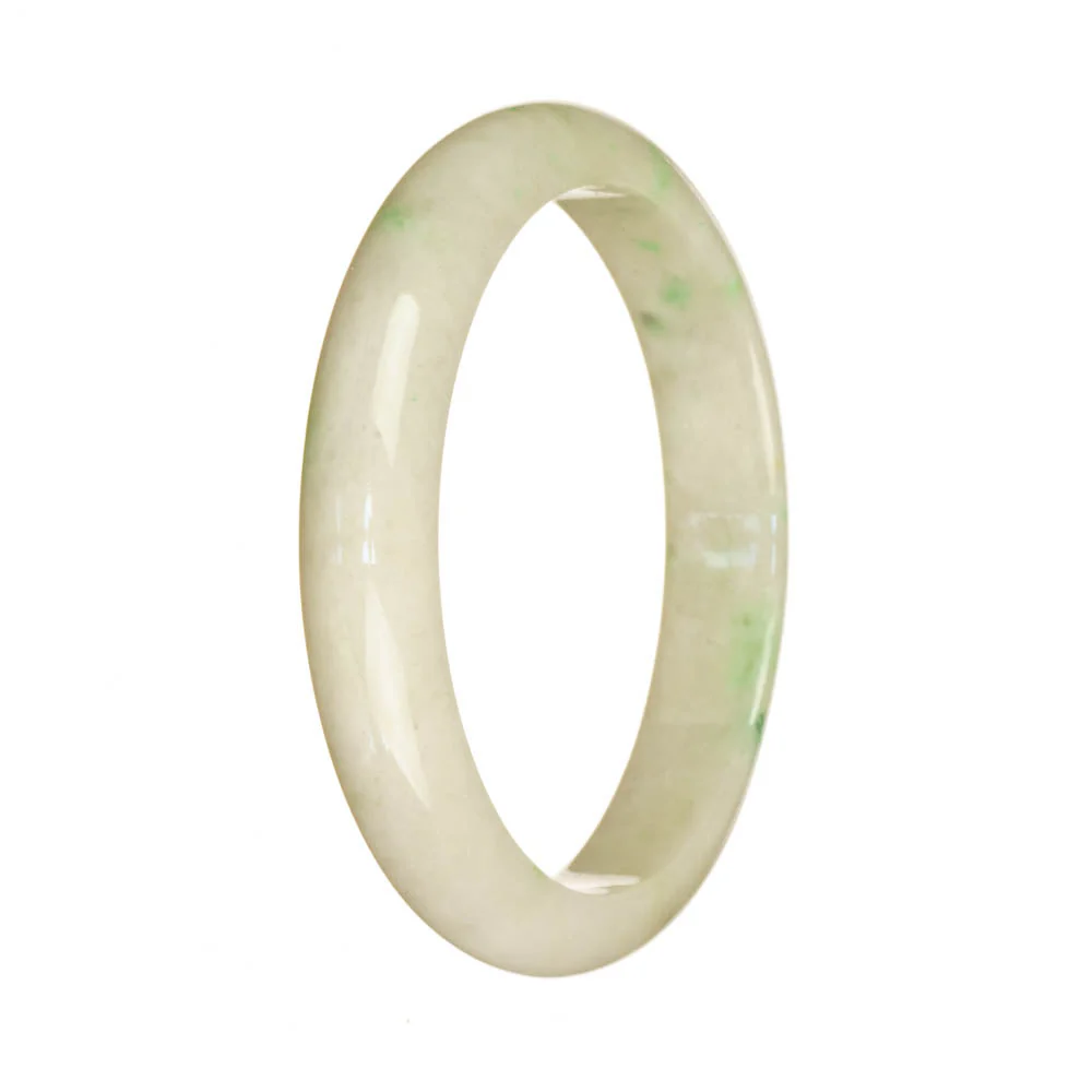 Authentic Grade A White and Emerald Green Burmese Jade Bangle Bracelet - 58mm Half Moon