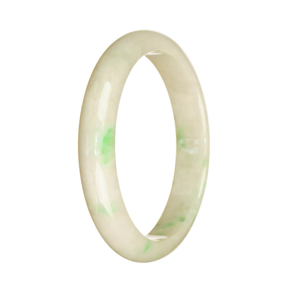 Authentic Grade A White and Emerald Green Burmese Jade Bangle Bracelet - 58mm Half Moon - Image 2