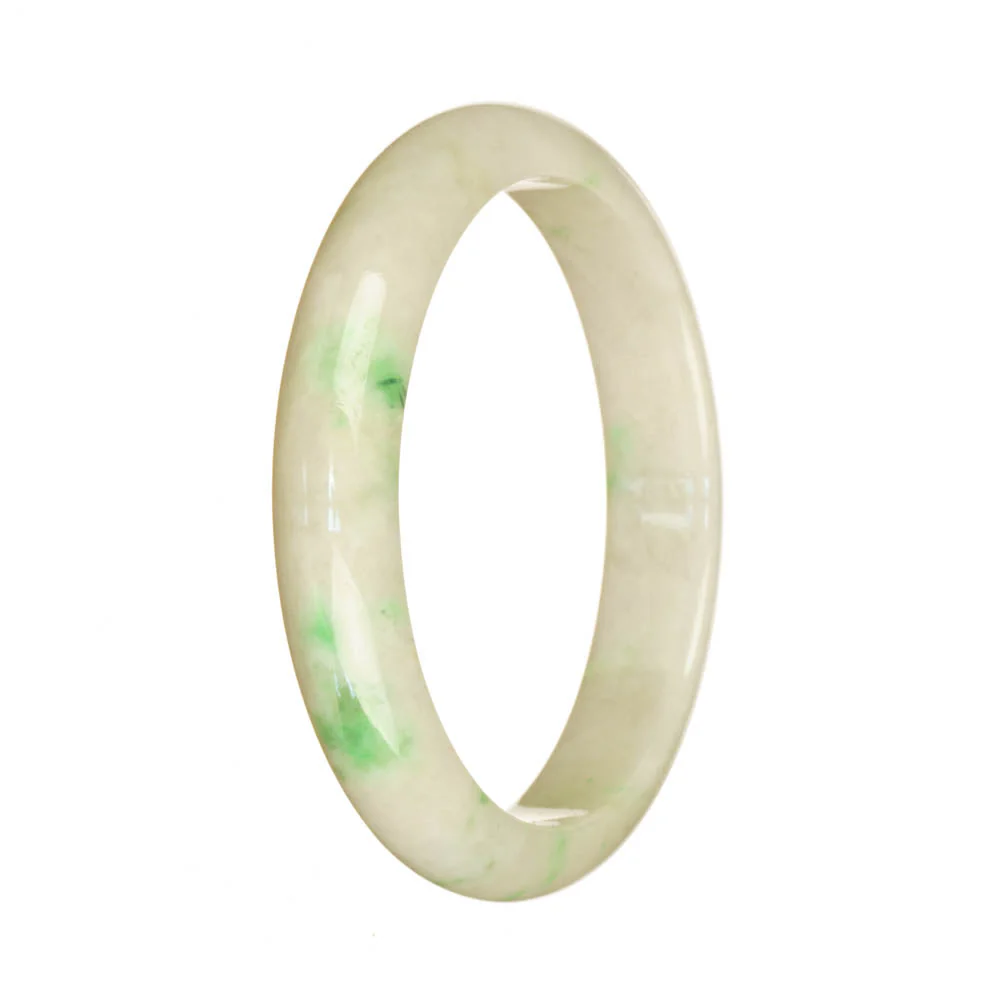 Authentic Grade A White and Emerald Green Burmese Jade Bangle Bracelet - 58mm Half Moon - Image 3