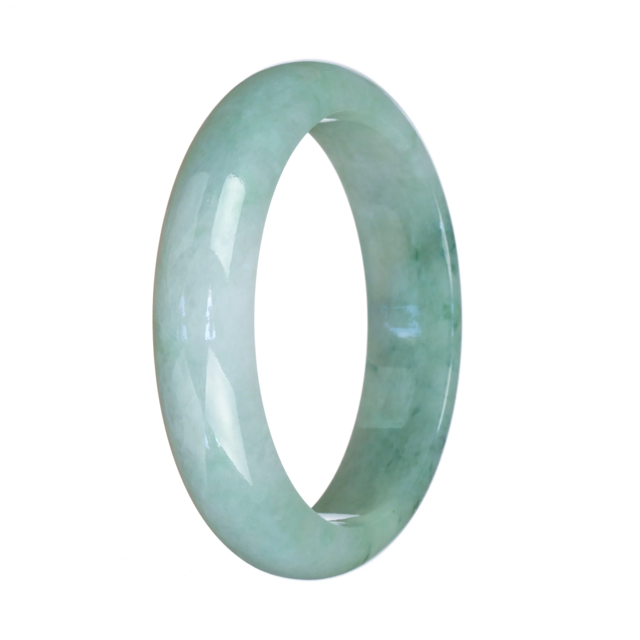 Genuine Grade A Light Green Pattern Traditional Jade Bracelet - 57mm Half Moon - Image 2
