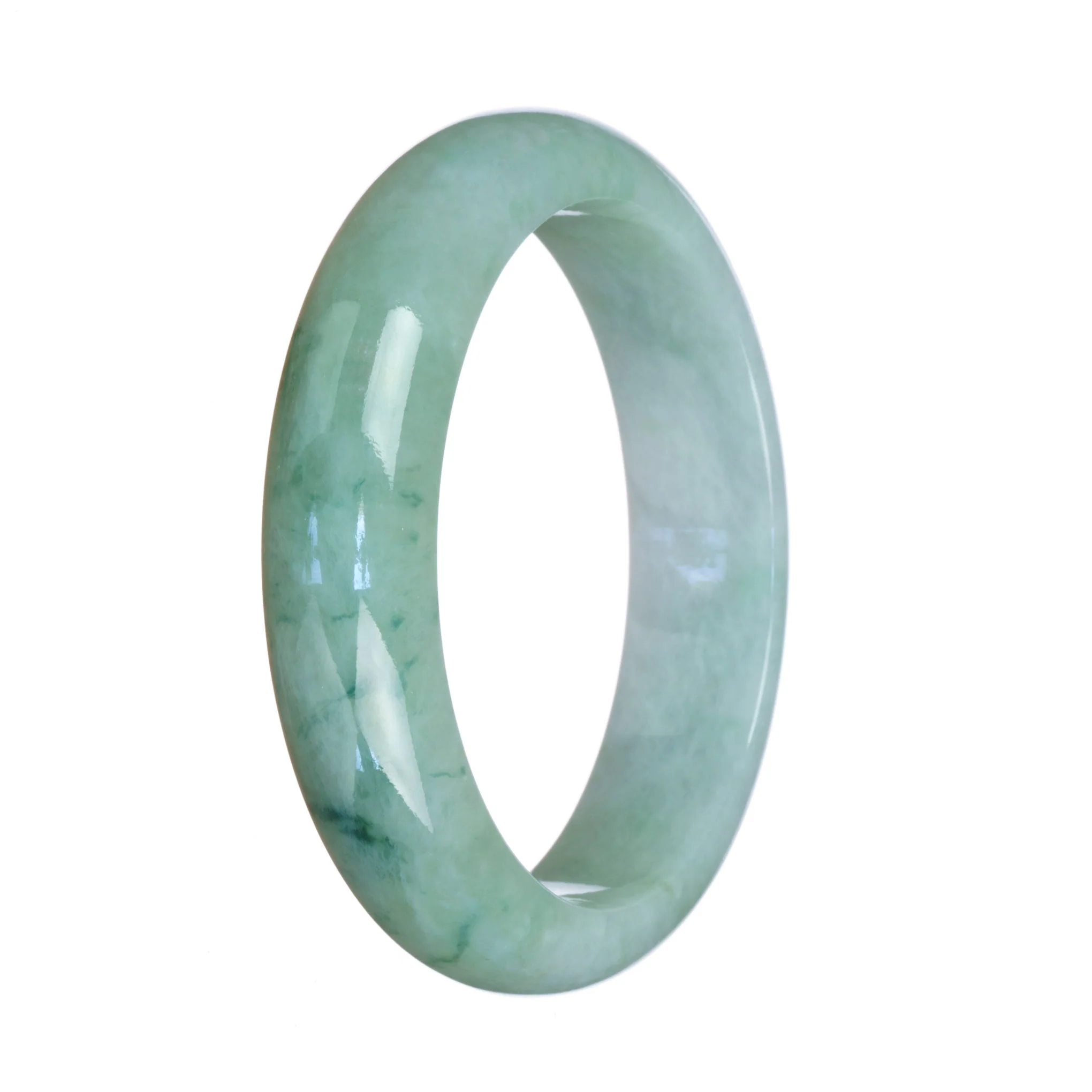 Genuine Grade A Light Green Pattern Traditional Jade Bracelet - 57mm Half Moon - Image 3