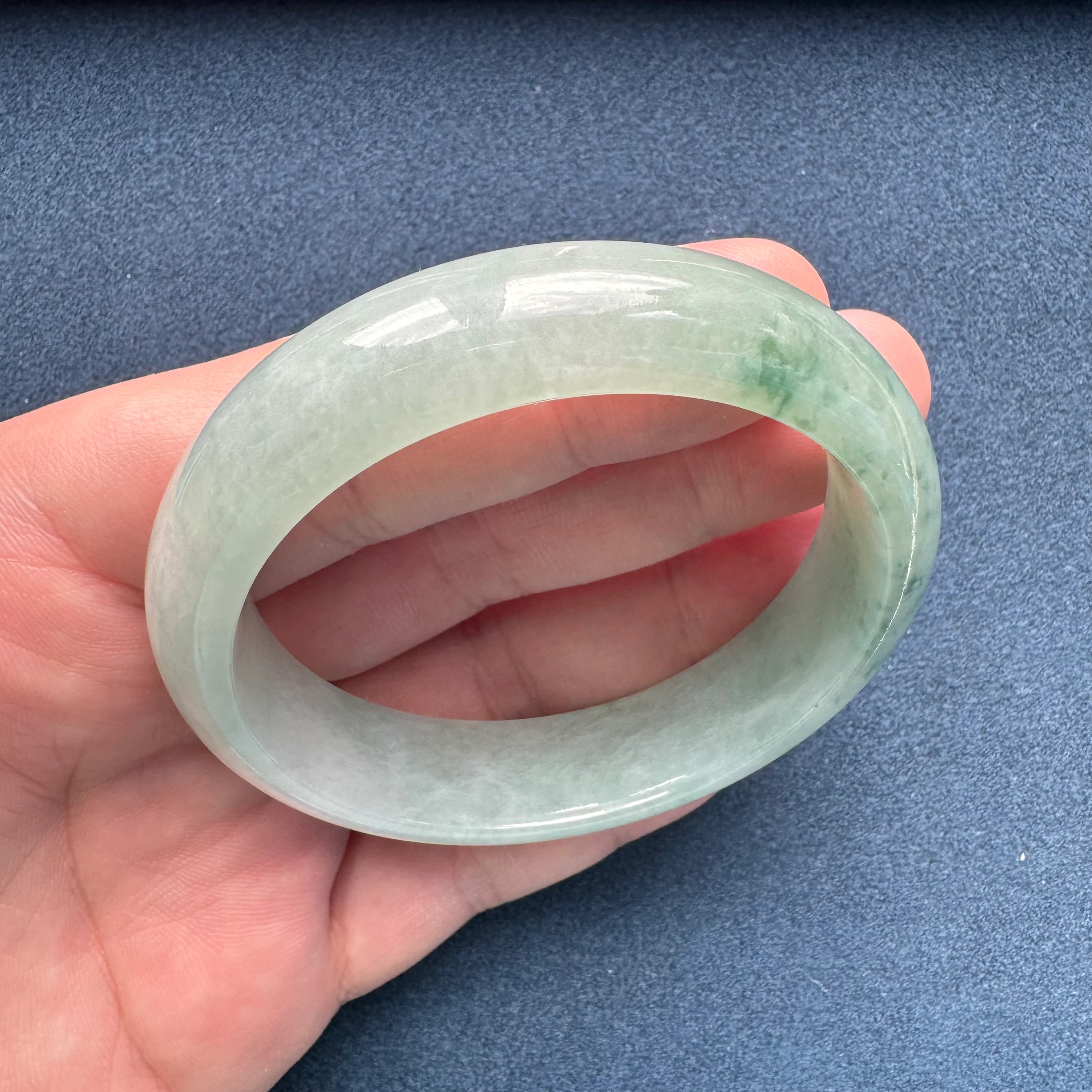 Genuine Grade A Light Green Pattern Traditional Jade Bracelet - 57mm Half Moon - Image 4