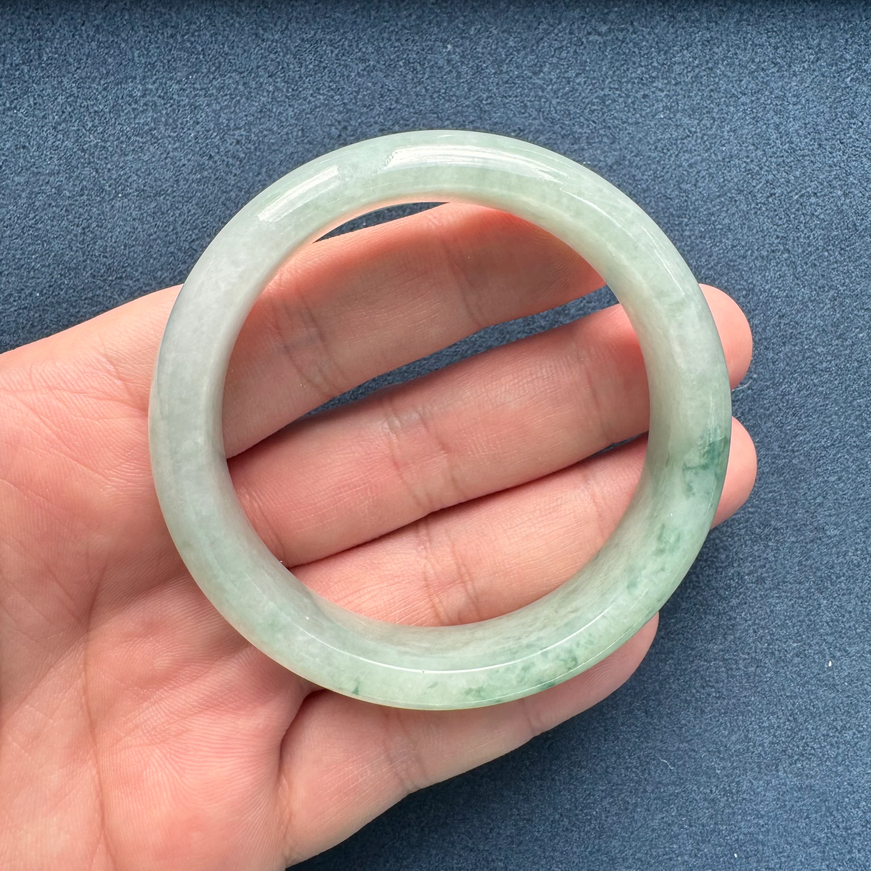 Genuine Grade A Light Green Pattern Traditional Jade Bracelet - 57mm Half Moon - Image 5