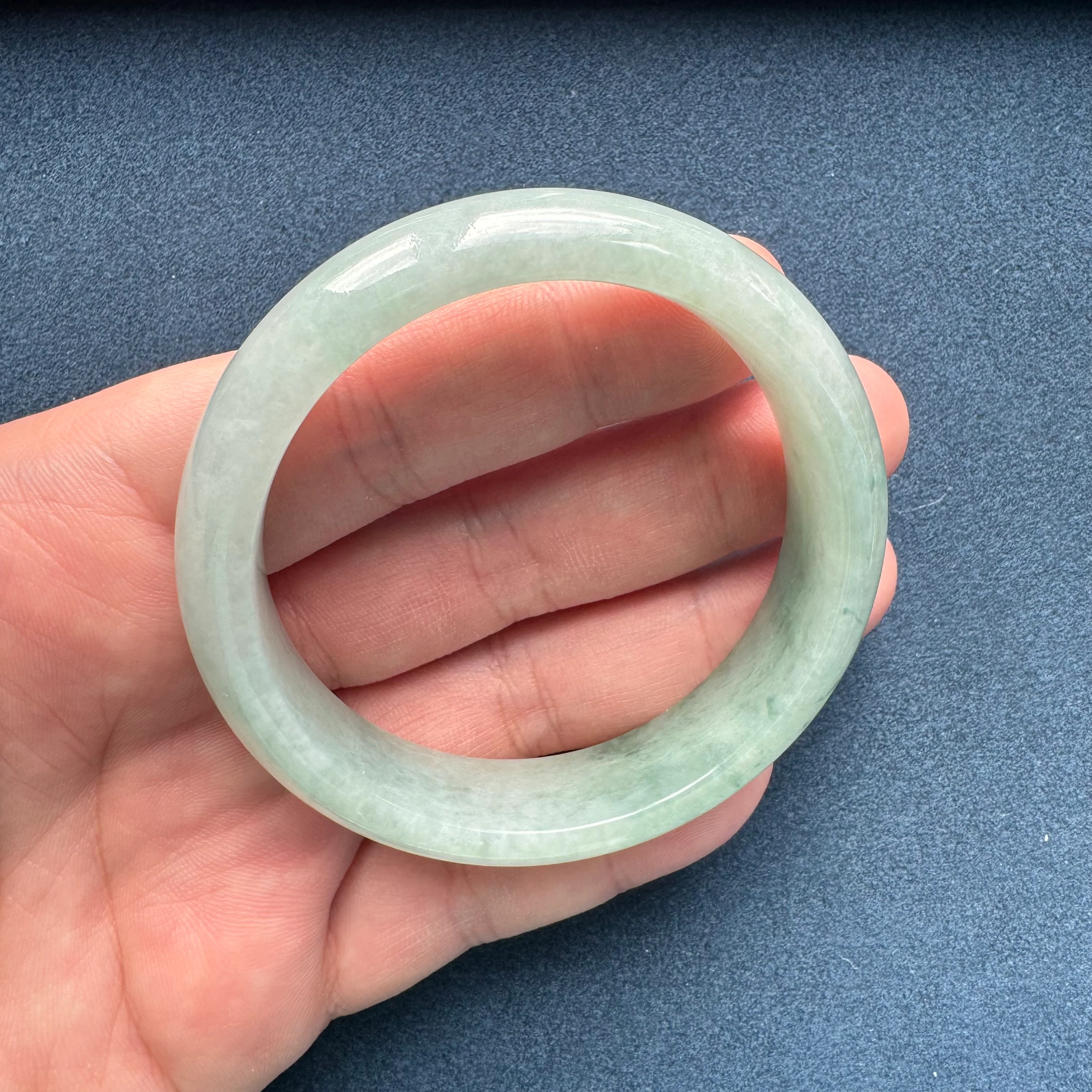 Genuine Grade A Light Green Pattern Traditional Jade Bracelet - 57mm Half Moon - Image 6