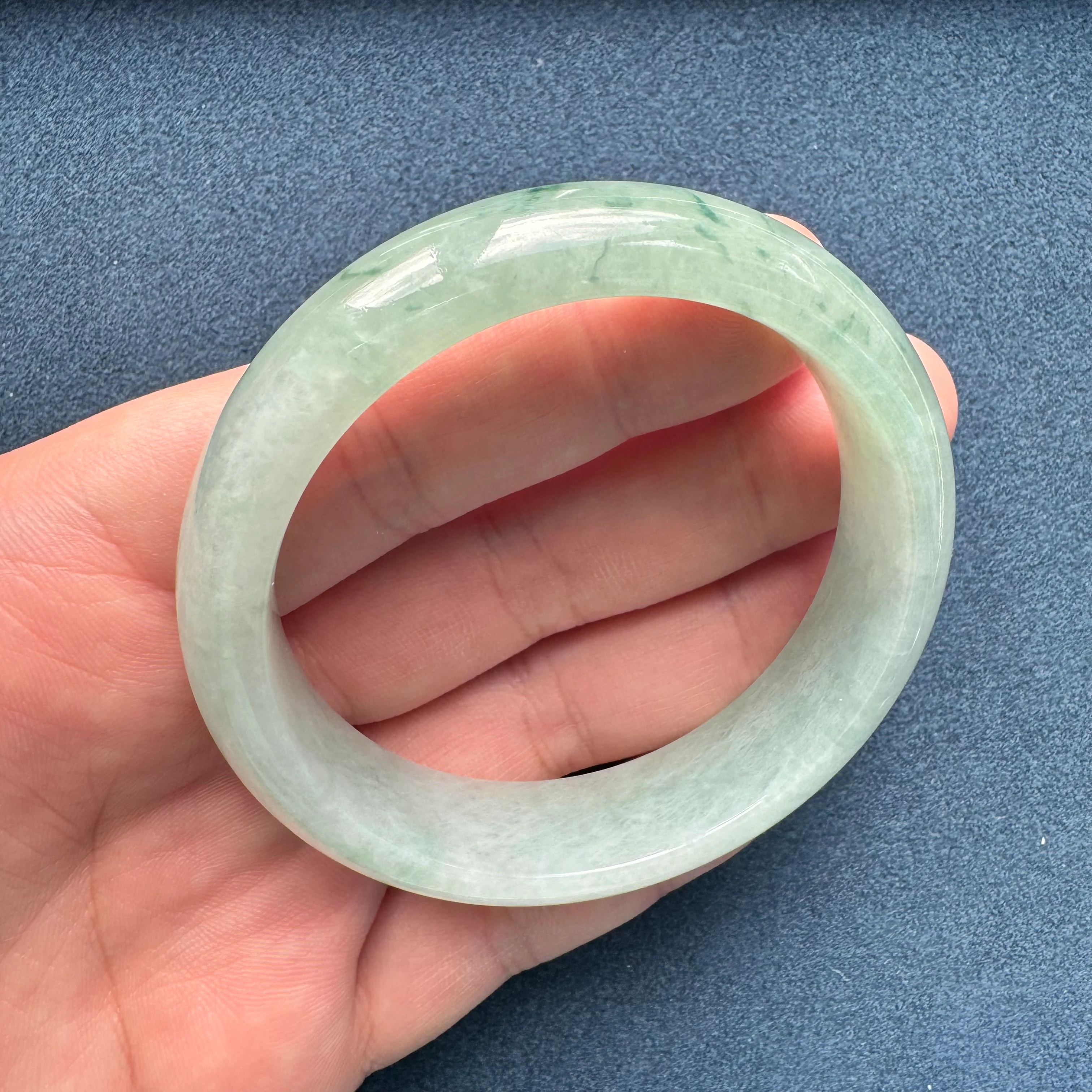 Genuine Grade A Light Green Pattern Traditional Jade Bracelet - 57mm Half Moon - Image 7