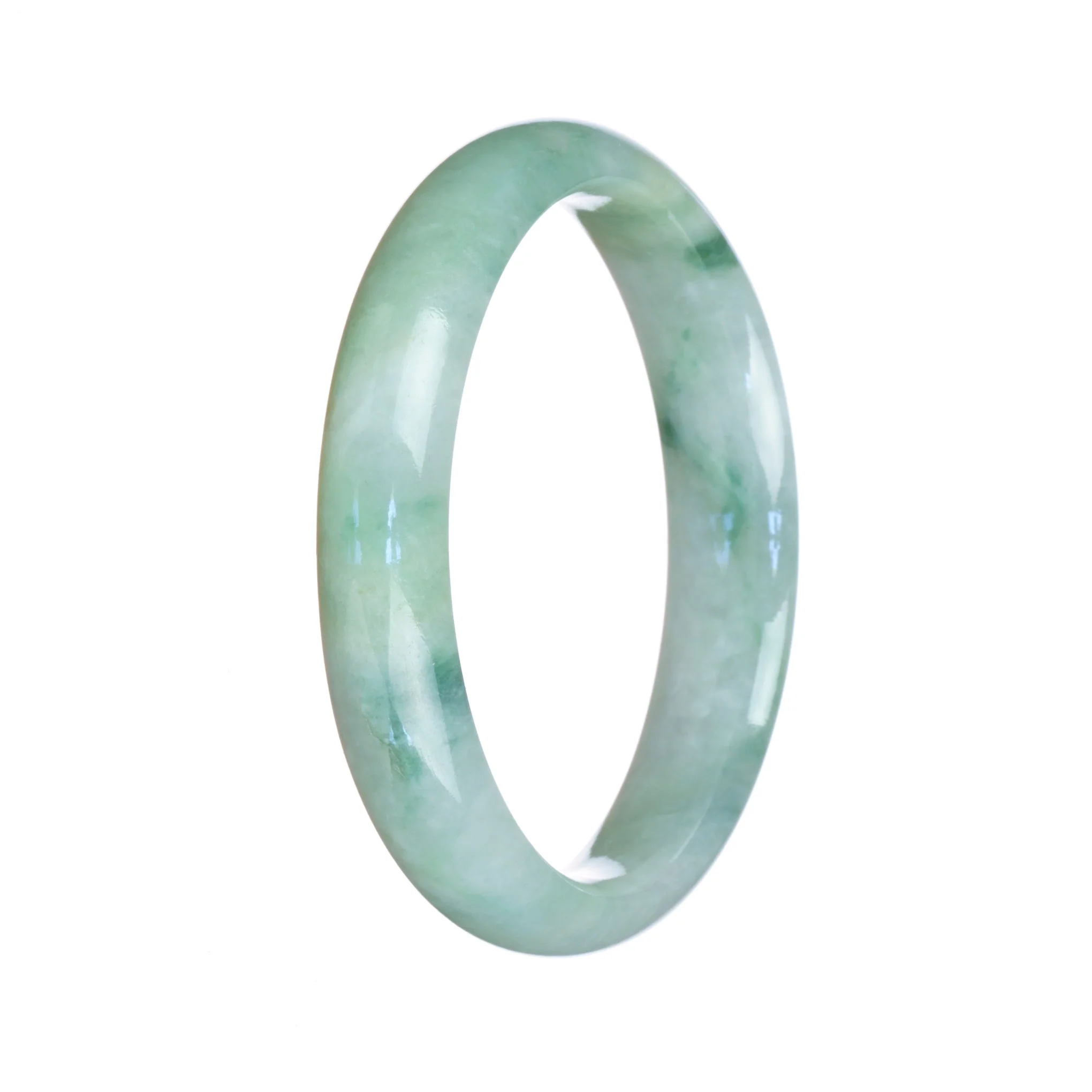 Genuine Grade A Light Green Pattern Jadeite Bangle - 56mm Half Moon - Image 2