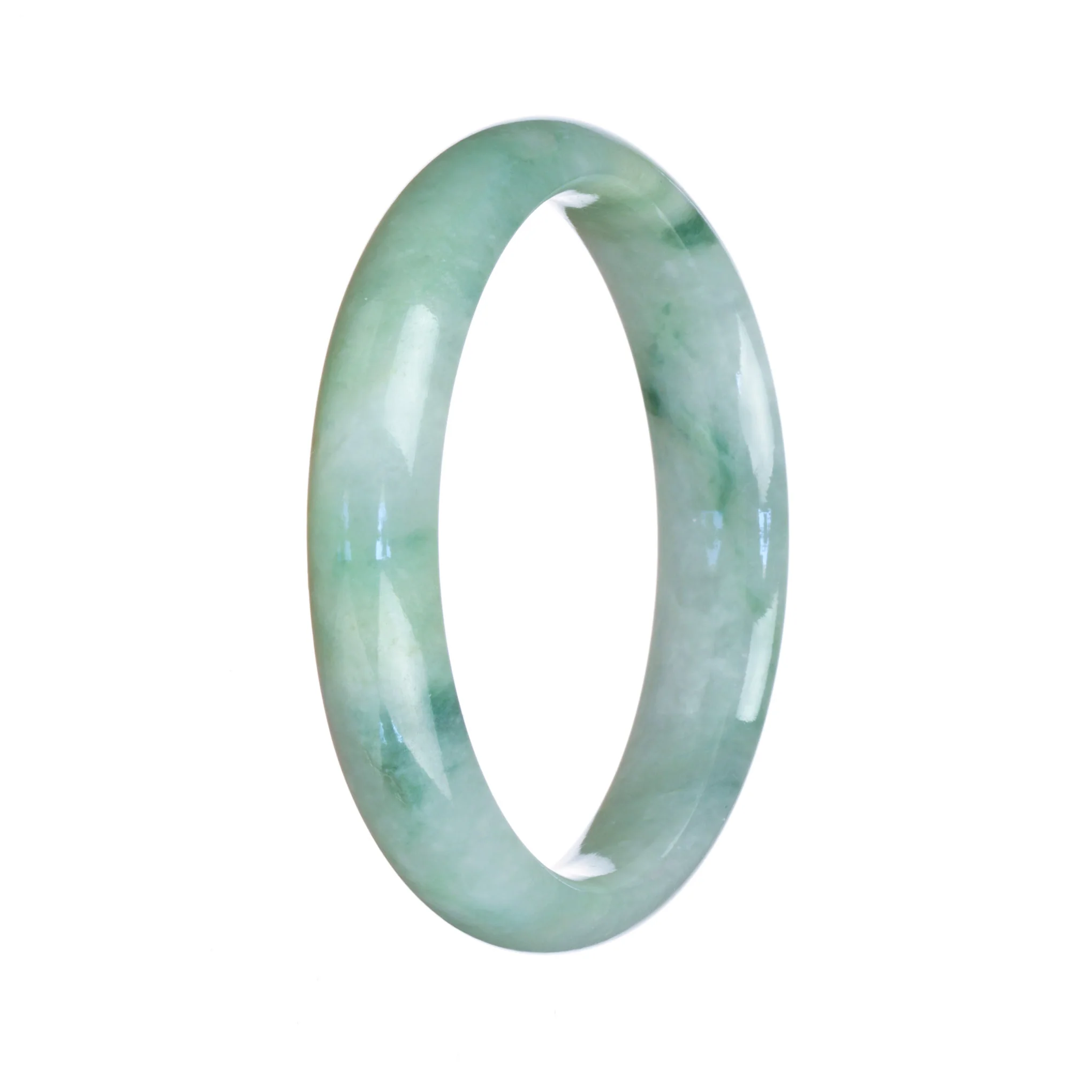 Genuine Grade A Light Green Pattern Jadeite Bangle - 56mm Half Moon - Image 3