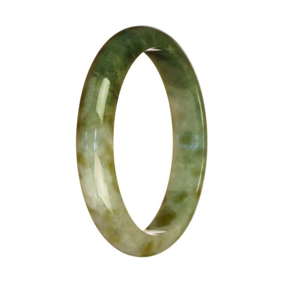 Genuine Grade A Green and White Pattern Jade Bracelet - 59mm Half Moon