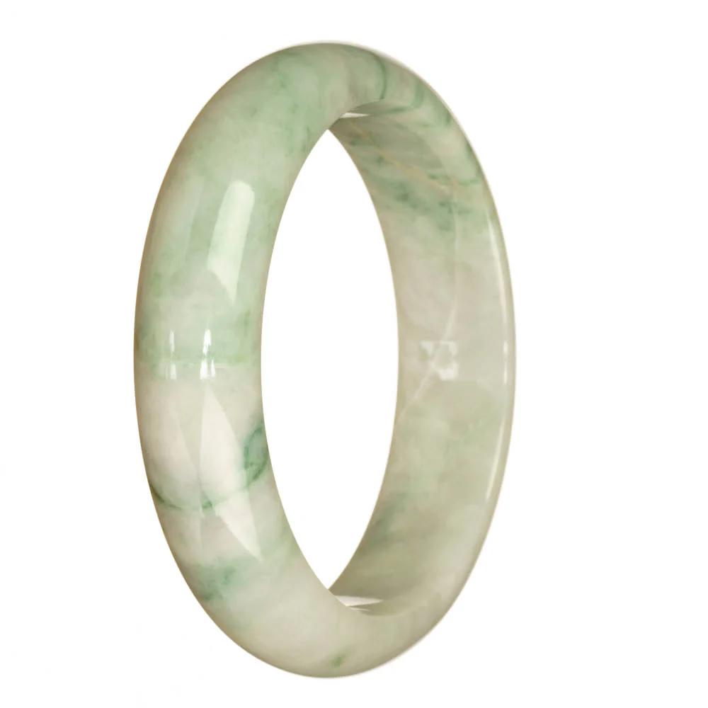 Genuine Grade A White with Green Pattern Jadeite Bracelet - 62mm Half Moon