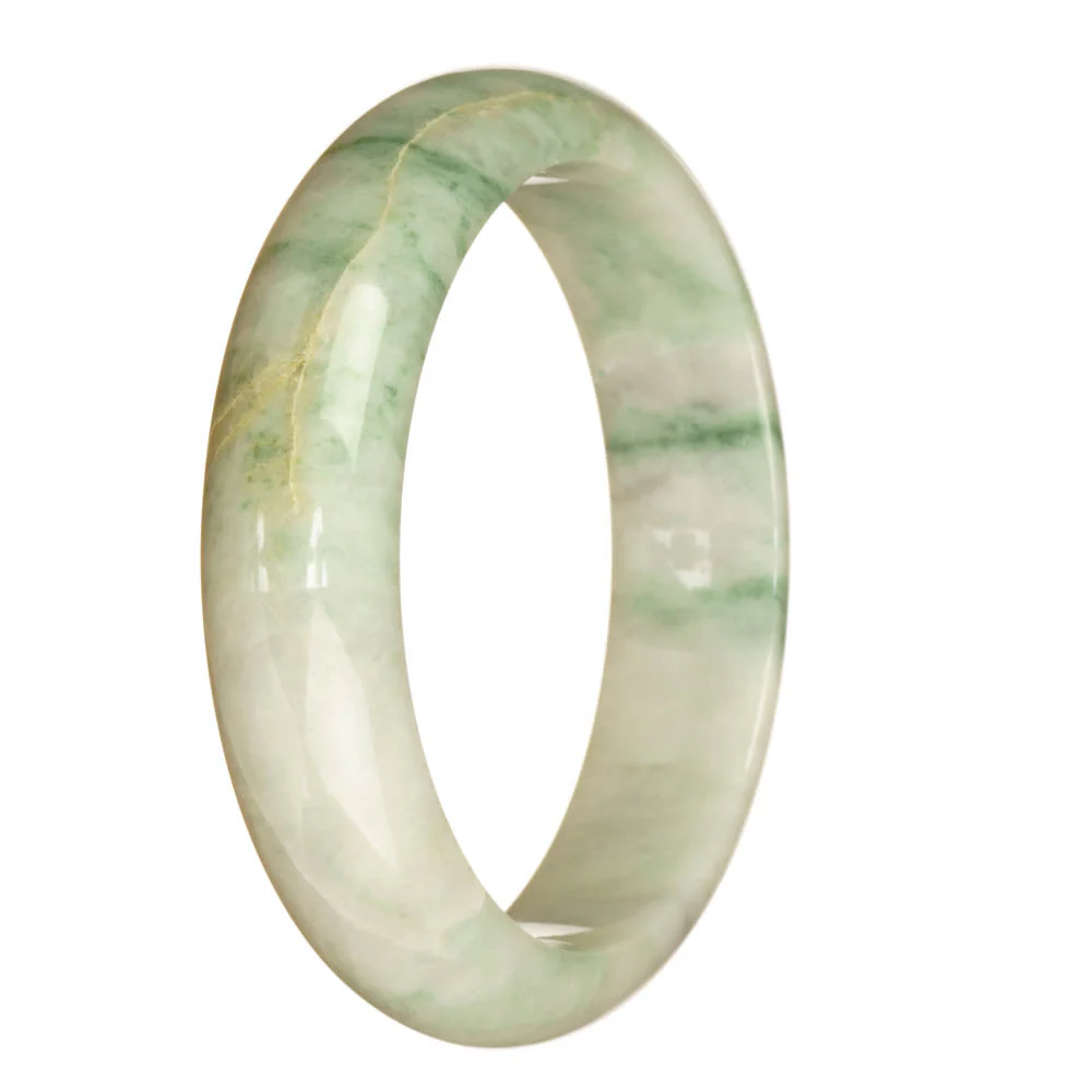 Genuine Grade A White with Green Pattern Jadeite Bracelet - 62mm Half Moon - Image 2