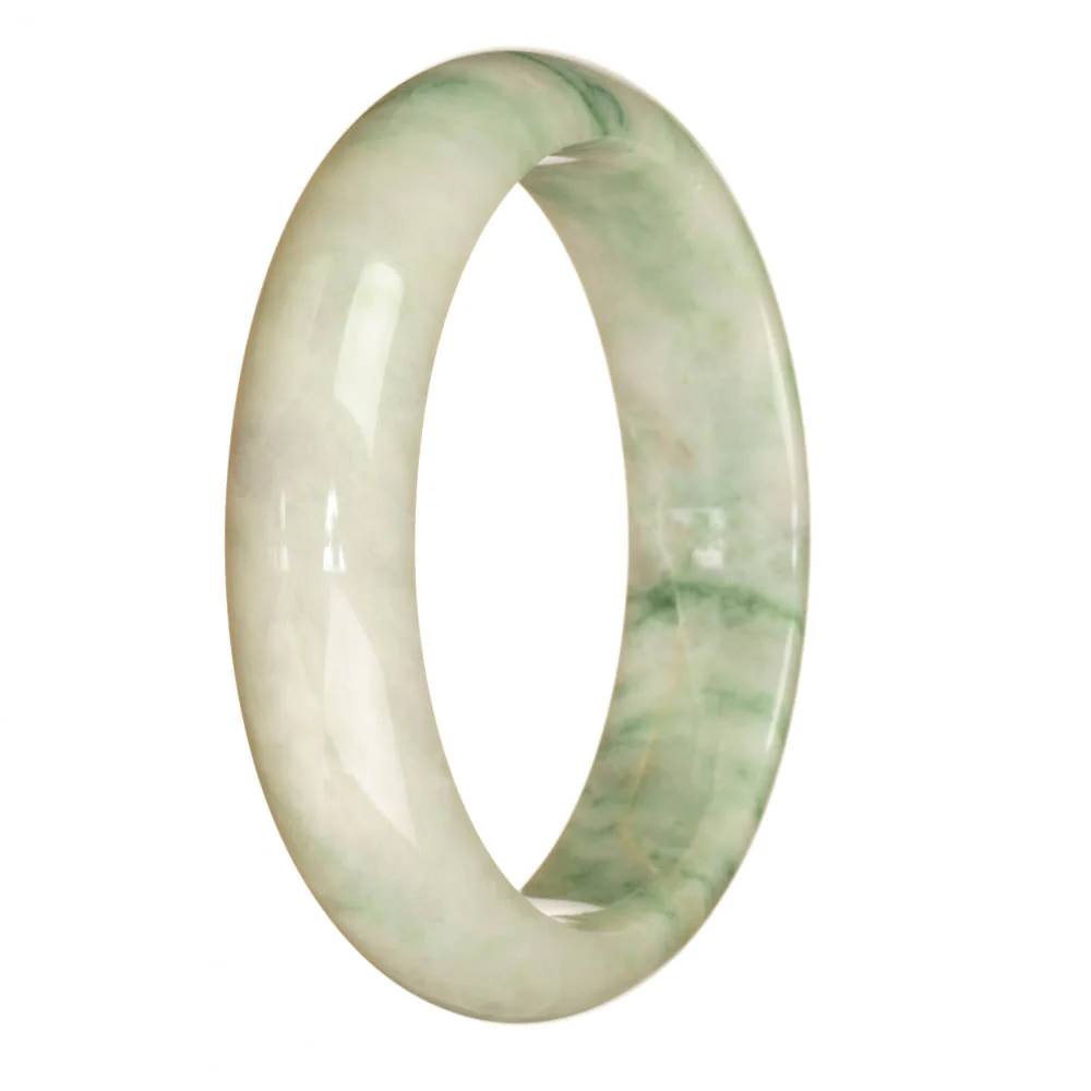 Genuine Grade A White with Green Pattern Jadeite Bracelet - 62mm Half Moon - Image 3