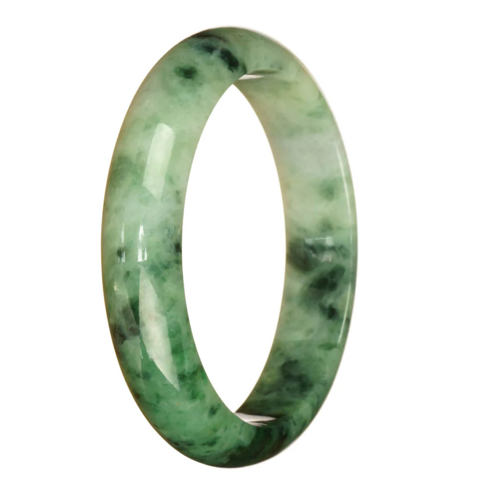 Genuine Grade A Green and White Pattern Jade Bracelet - 63mm Half Moon
