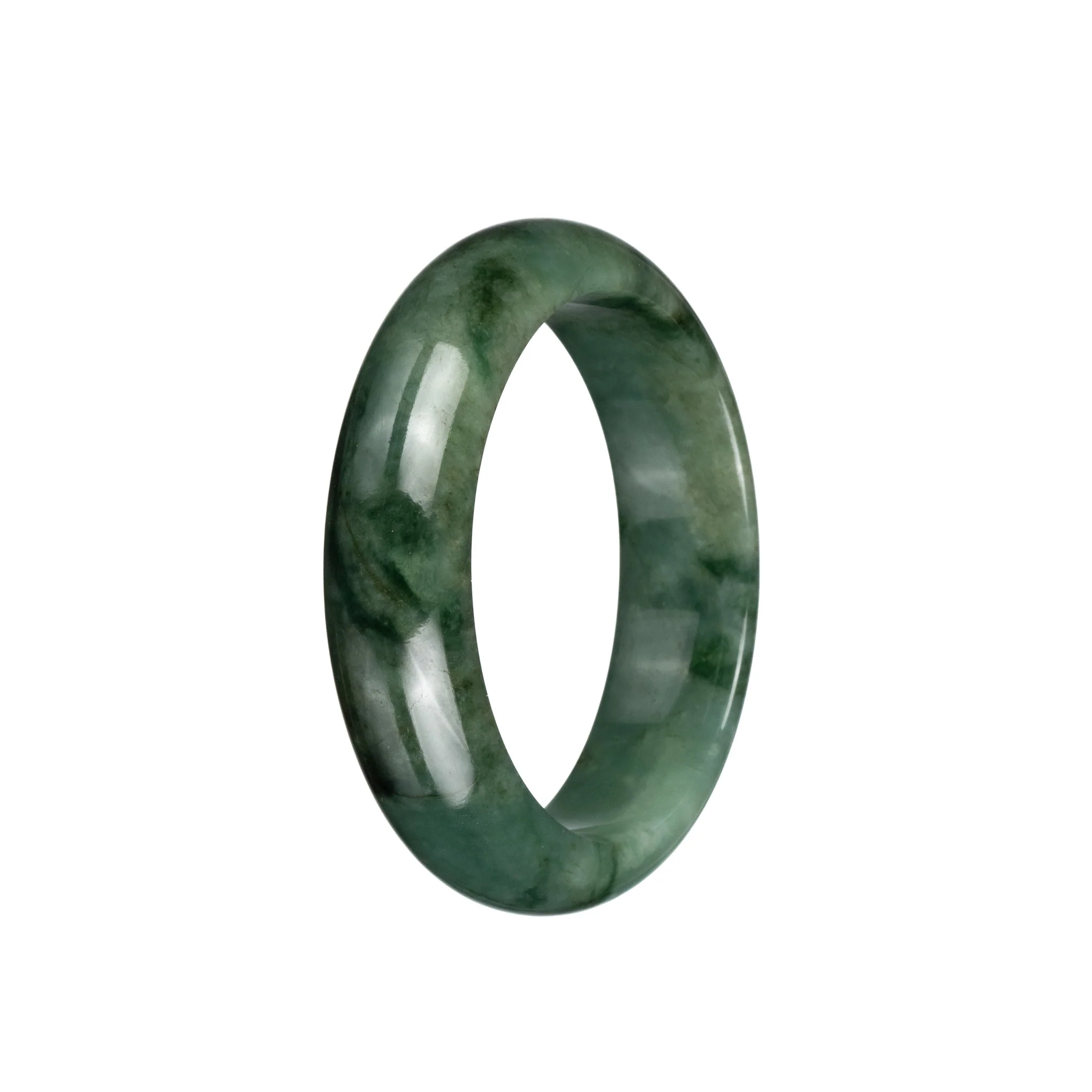 Genuine Grade A Green Pattern Burma Jade Bangle - 54mm Half Moon - Image 2