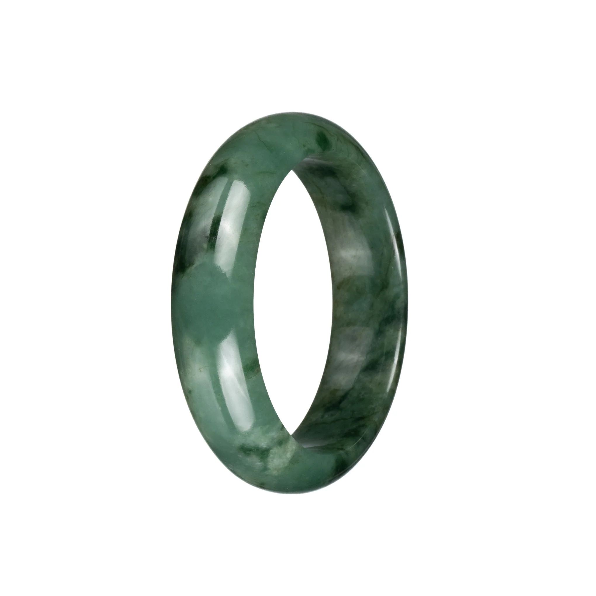 Genuine Grade A Green Pattern Burma Jade Bangle - 54mm Half Moon - Image 3