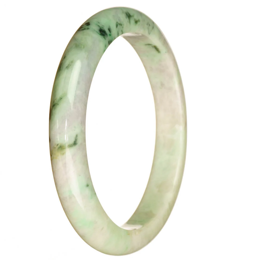 Genuine Natural White Pattern Jade Bangle Bracelet - 67mm Half Moon