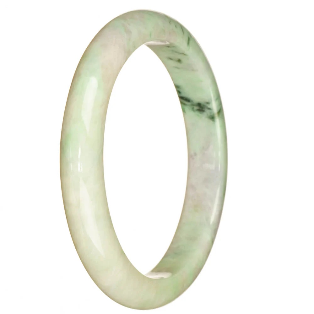 Genuine Natural White Pattern Jade Bangle Bracelet - 67mm Half Moon - Image 2