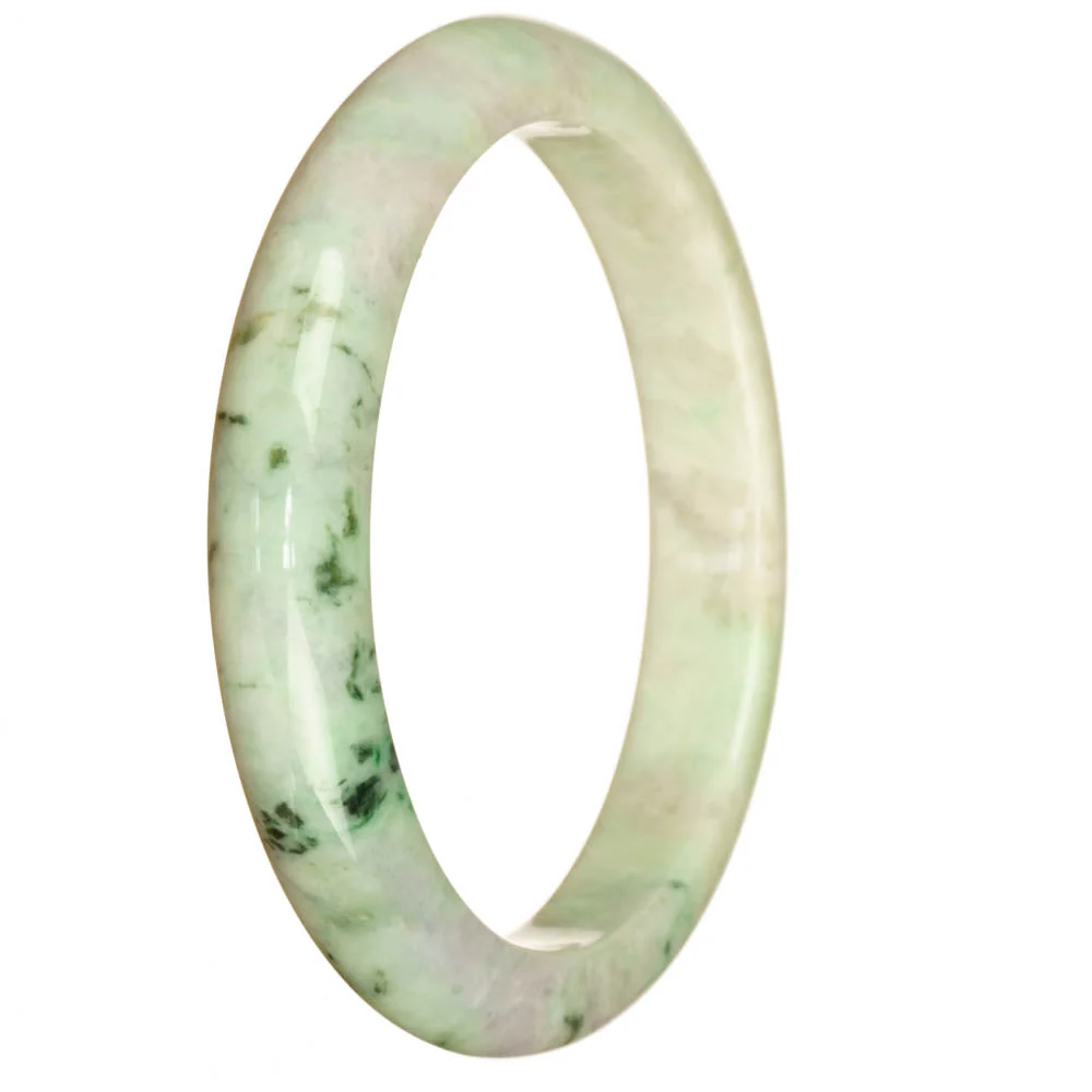 Genuine Natural White Pattern Jade Bangle Bracelet - 67mm Half Moon - Image 3