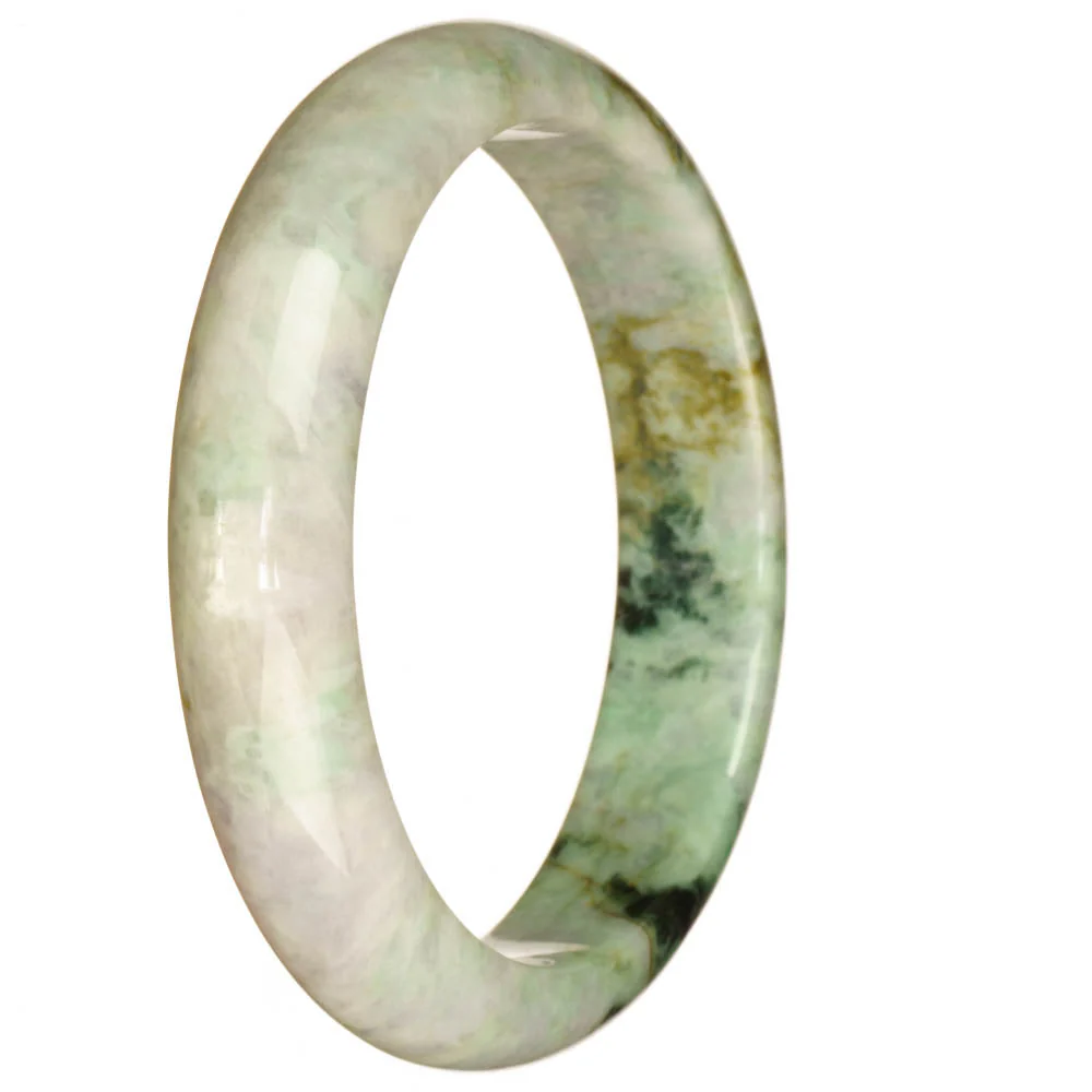 Authentic Untreated White and Green Pattern Burma Jade Bangle Bracelet - 67mm Half Moon - Image 2