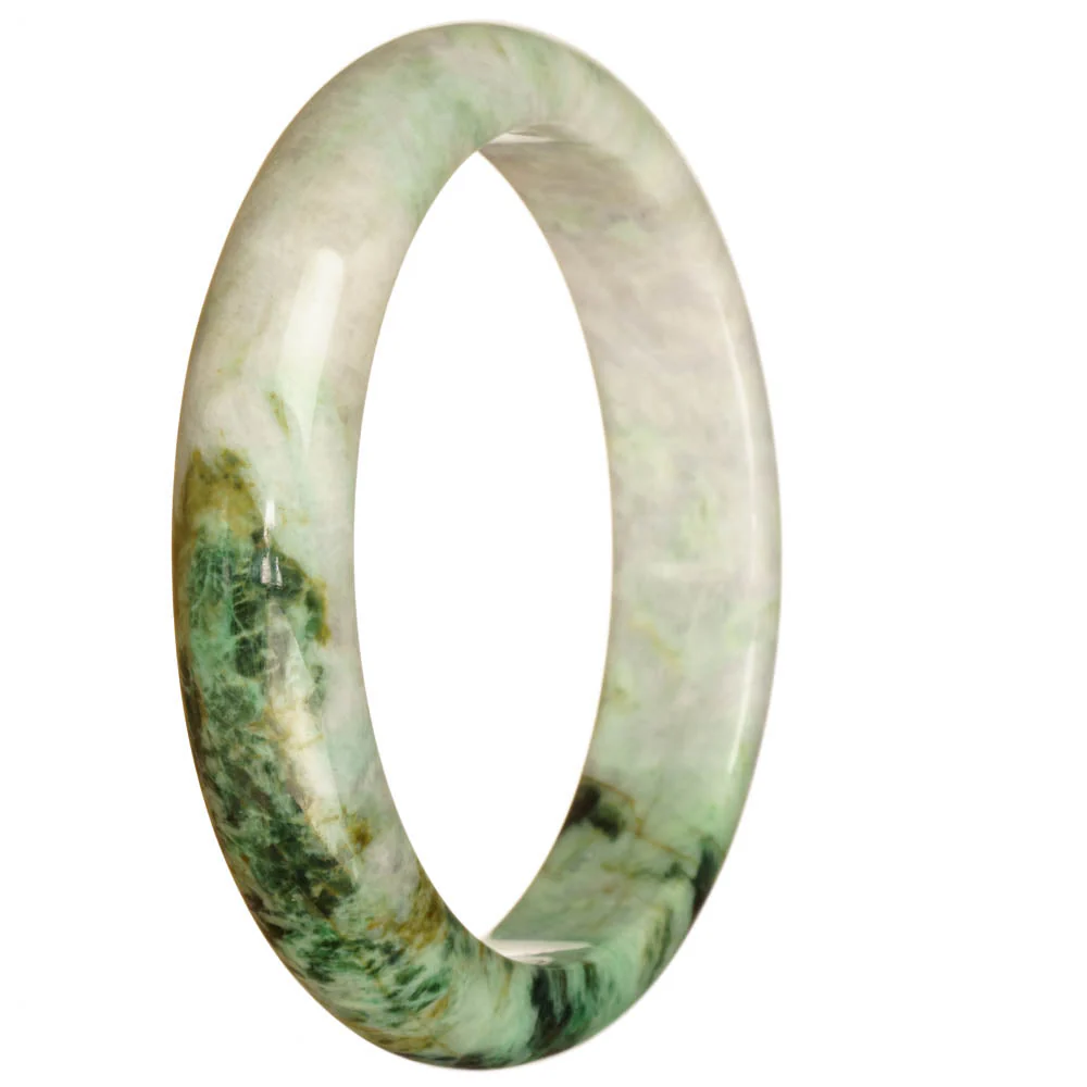 Authentic Untreated White and Green Pattern Burma Jade Bangle Bracelet - 67mm Half Moon - Image 3