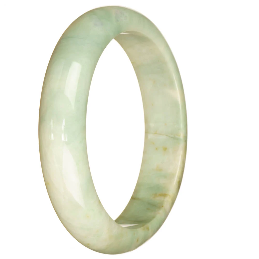 Genuine Grade A Pale Green Pattern Traditional Jade Bangle - 67mm Half Moon