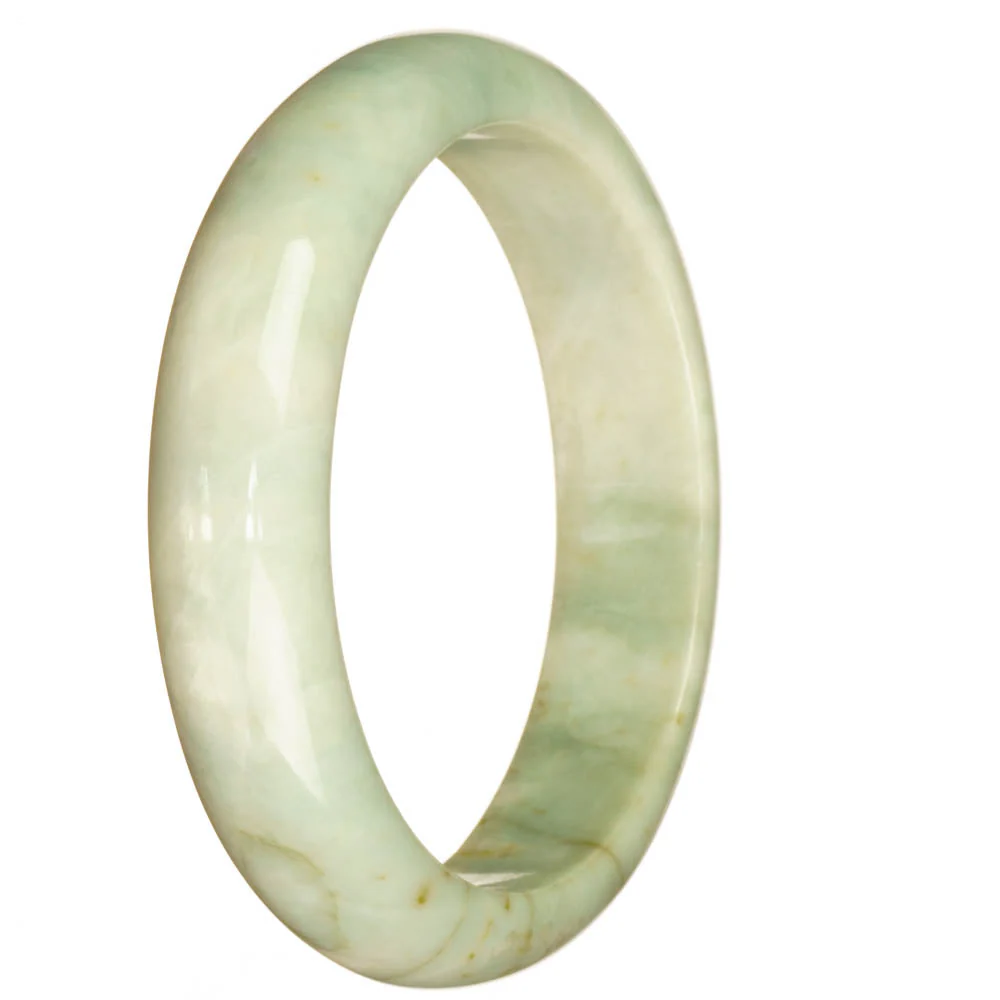 Genuine Grade A Pale Green Pattern Traditional Jade Bangle - 67mm Half Moon - Image 2