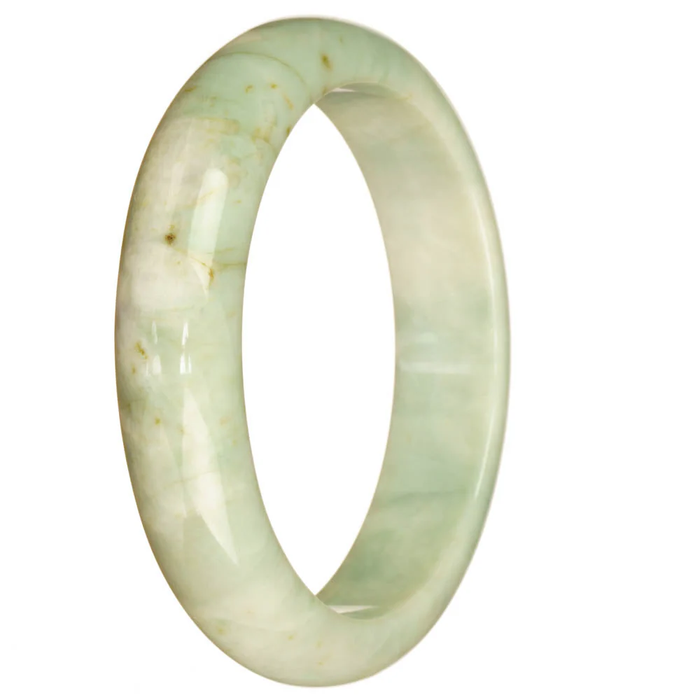 Genuine Grade A Pale Green Pattern Traditional Jade Bangle - 67mm Half Moon - Image 3