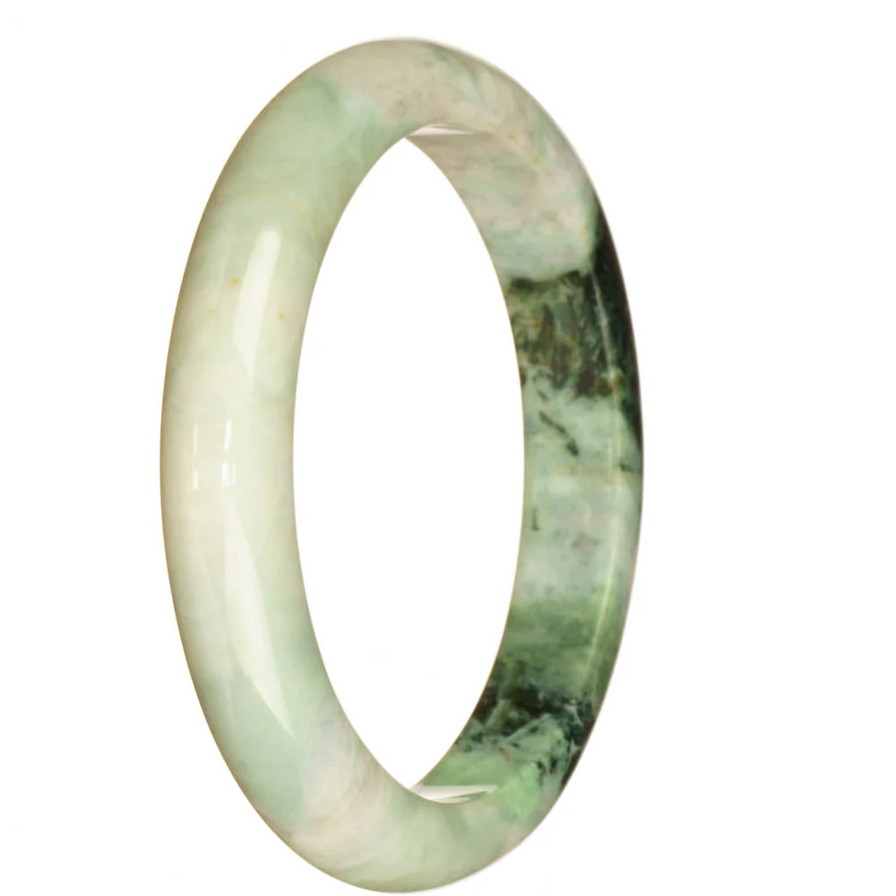 Authentic Natural White and Green Pattern Traditional Jade Bracelet - 67mm Half Moon