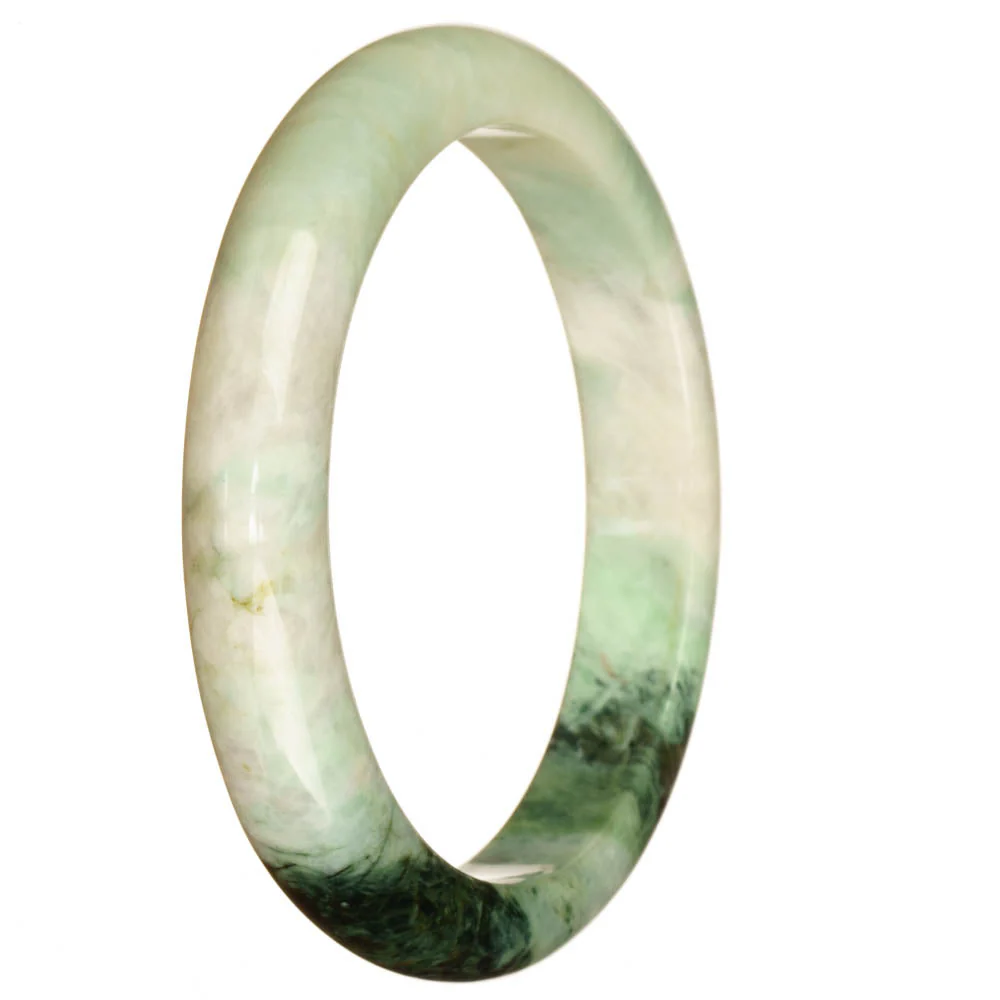 Authentic Natural White and Green Pattern Traditional Jade Bracelet - 67mm Half Moon - Image 2