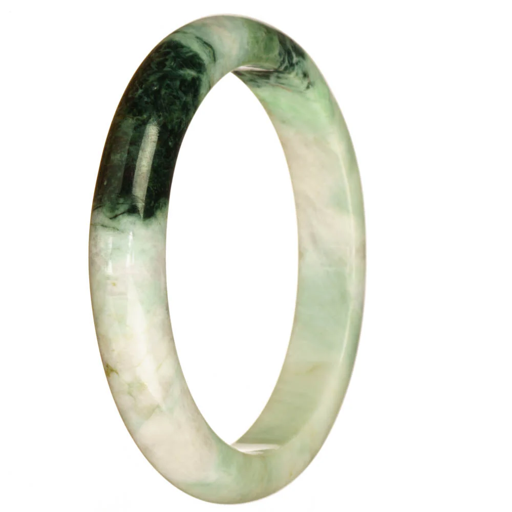 Authentic Natural White and Green Pattern Traditional Jade Bracelet - 67mm Half Moon - Image 3