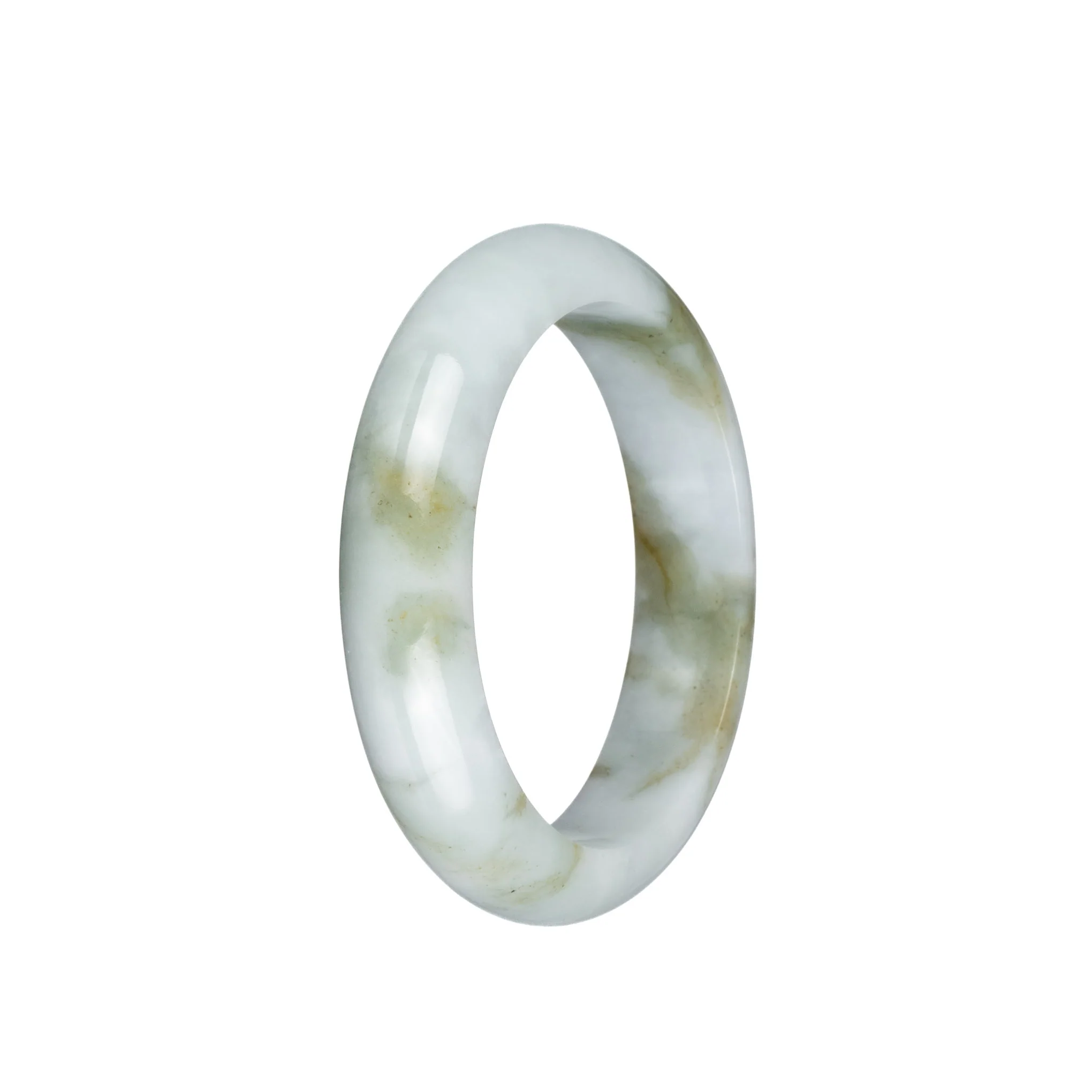 Genuine Natural White and Olive Green Traditional Jade Bangle Bracelet - 55mm Half Moon - Image 2