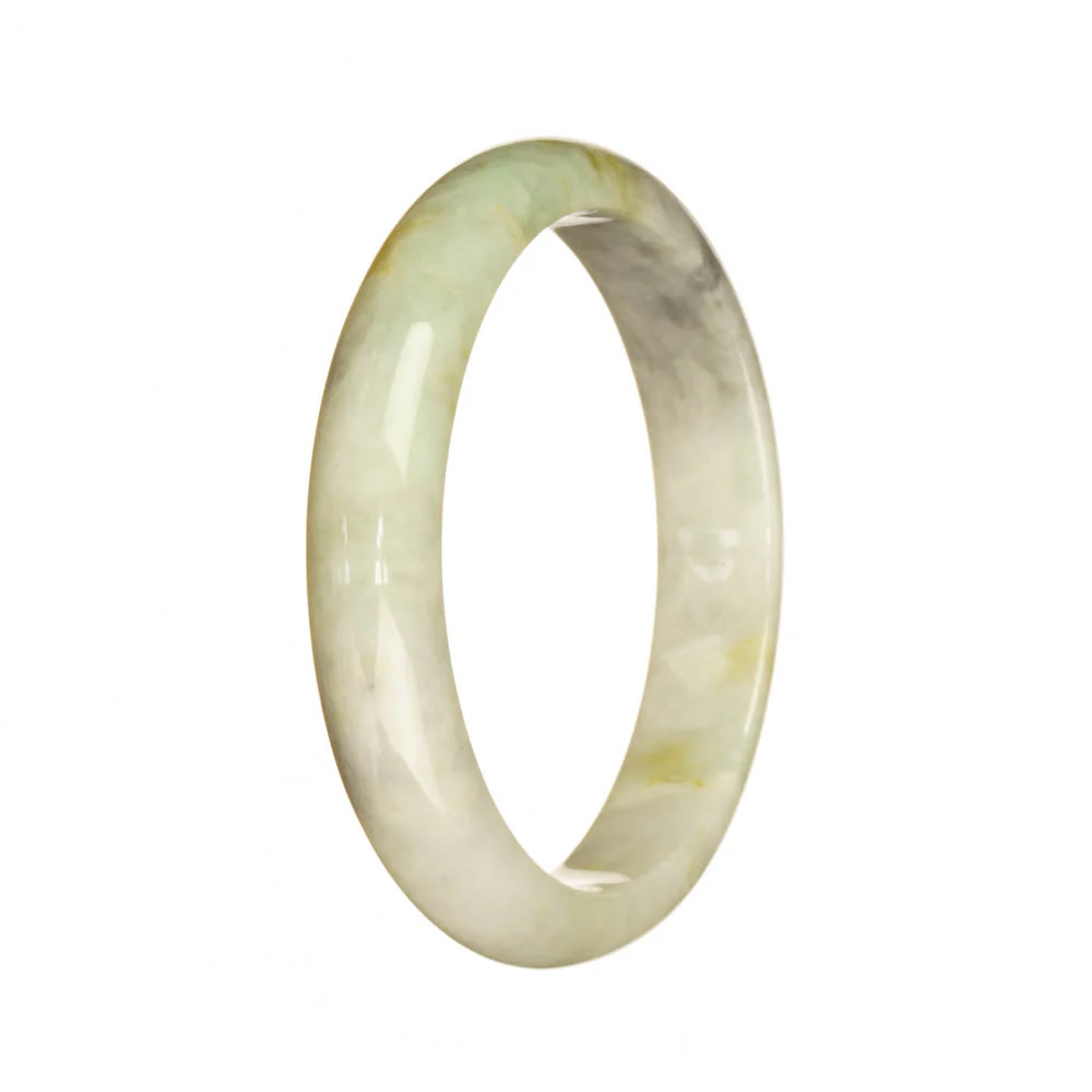 Genuine Grade A White Grey and Pale Green Burmese Jade Bracelet - 56mm Half Moon