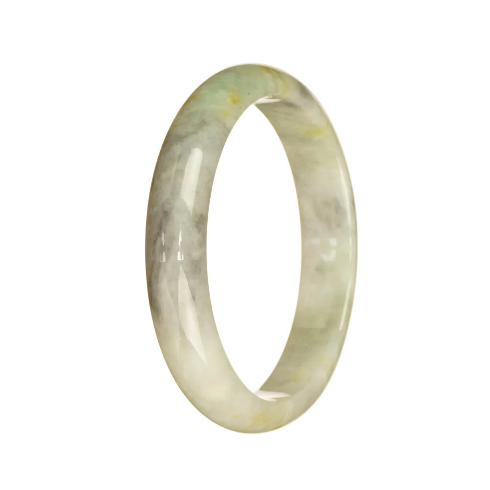 Genuine Grade A White Grey and Pale Green Burmese Jade Bracelet - 56mm Half Moon - Image 2