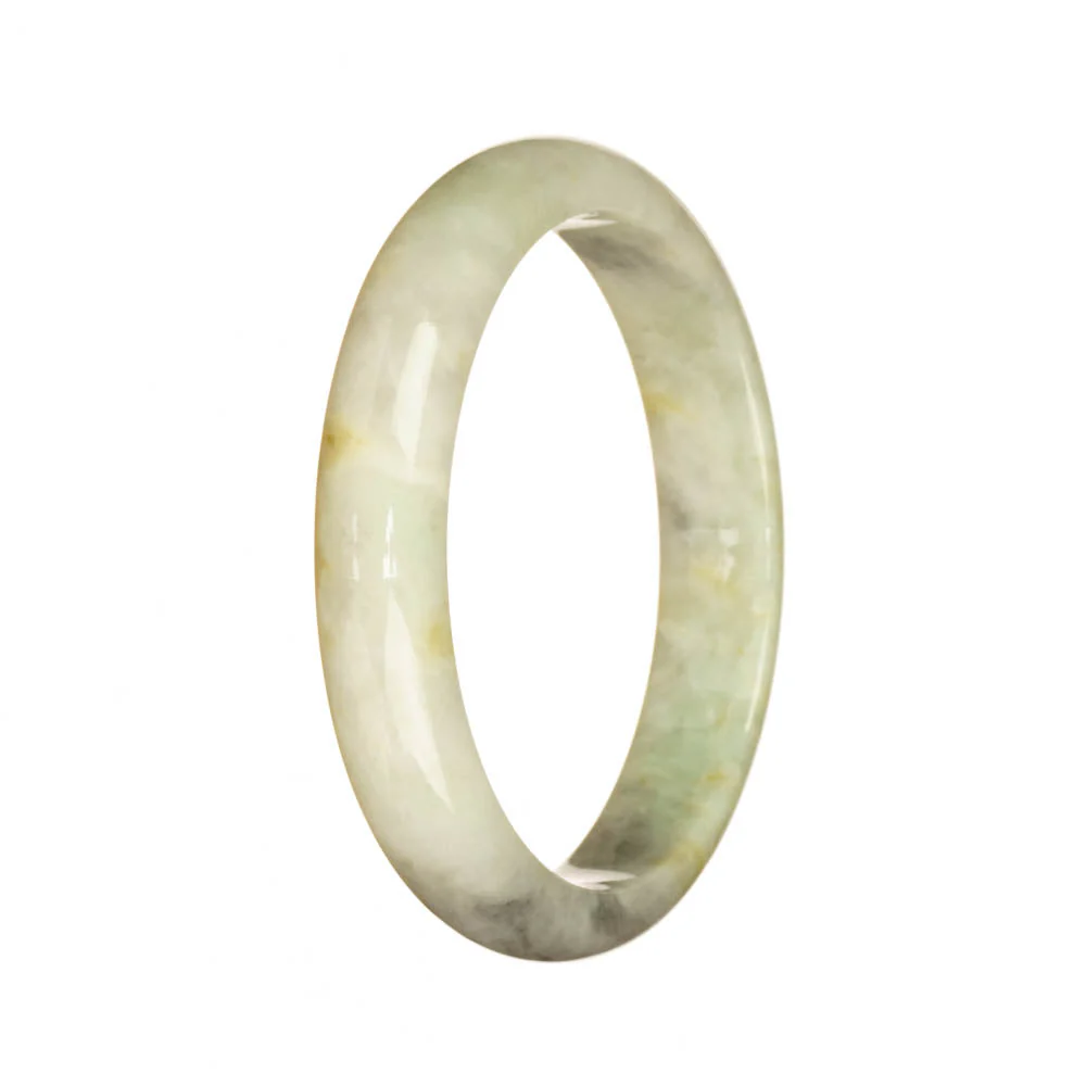 Genuine Grade A White Grey and Pale Green Burmese Jade Bracelet - 56mm Half Moon - Image 3