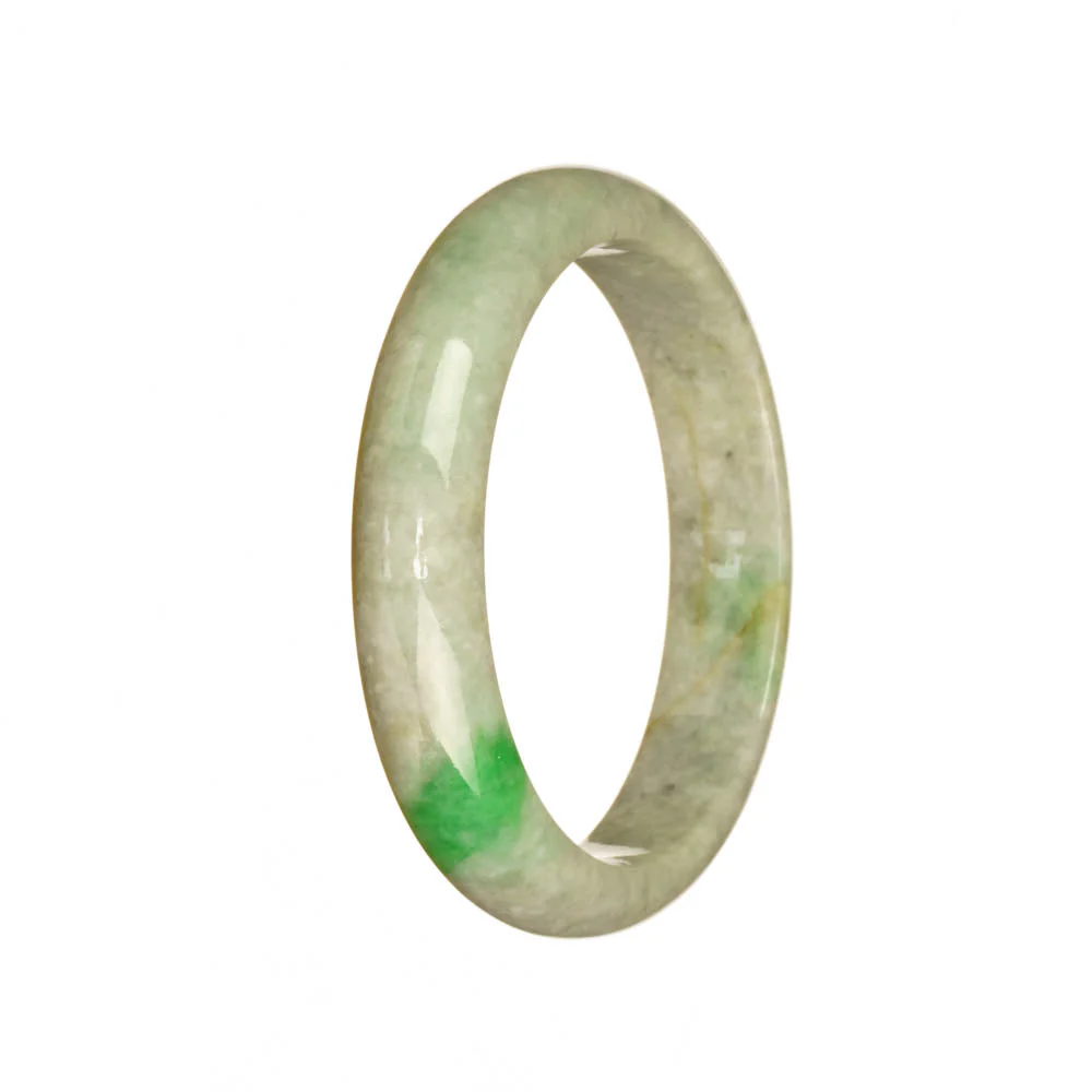 Certified Grade A Grey with Emerald Green Jadeite Jade Bangle Bracelet - 51mm Half Moon