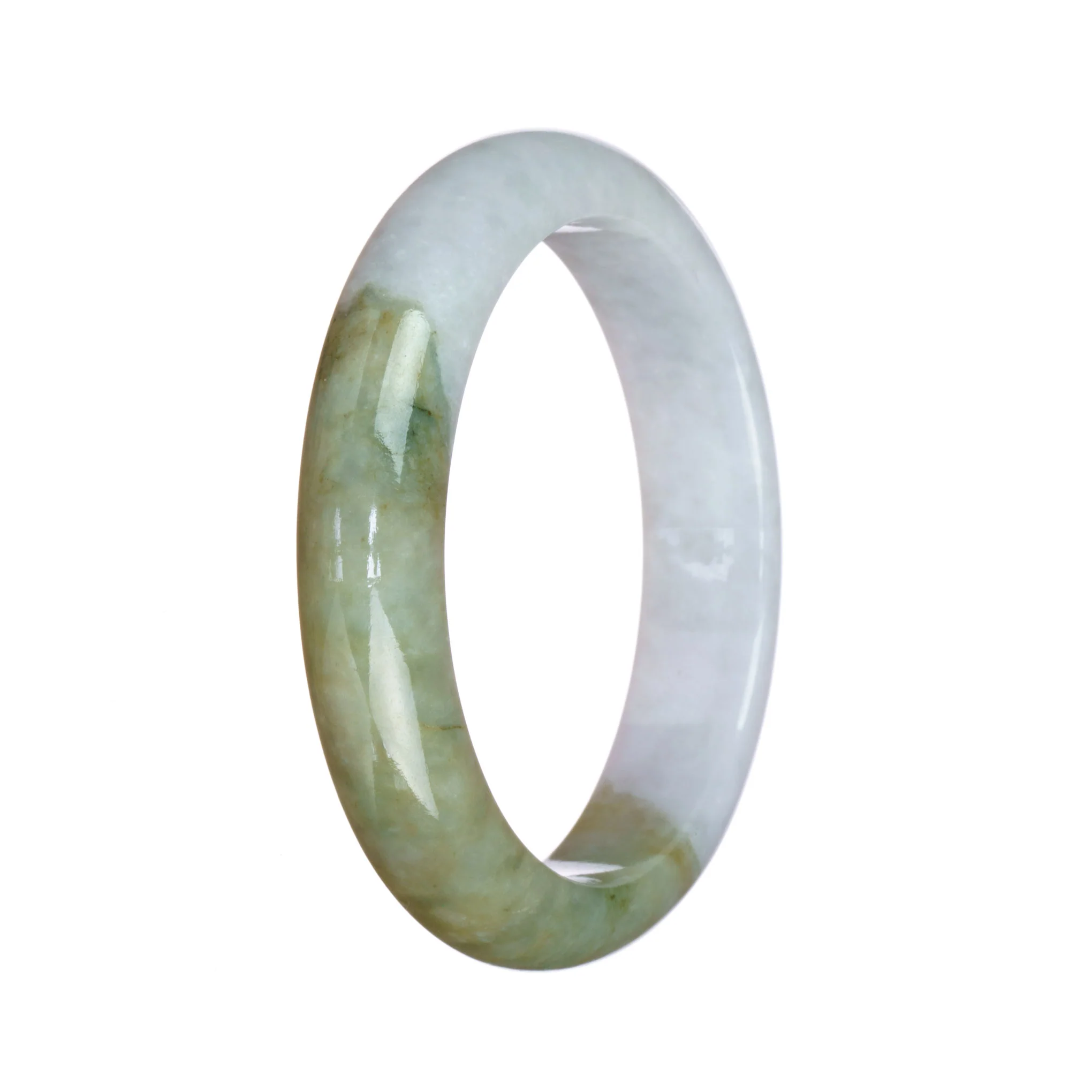 Genuine Grade A White and Olive Green Traditional Jade Bangle - 54mm Half Moon - Image 2